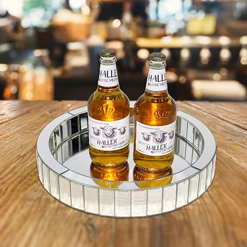 Miniatura 2 de Bandeja decorativa de espejo plateado, bandeja rectangular de diamantes triturados con espejo, organizador de tocador con mano, bandeja de joyería