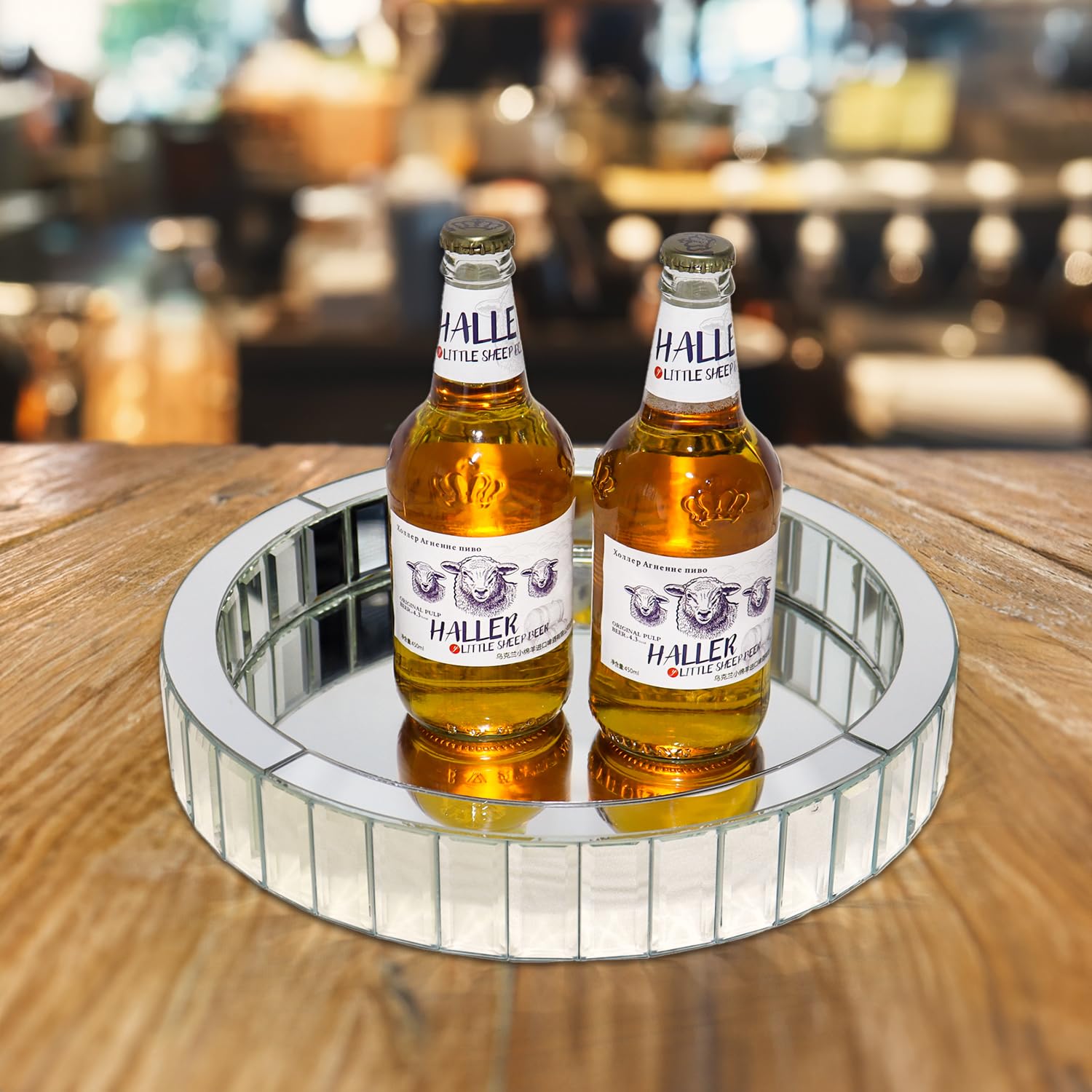 LXARTZJSilver Mirror Decorative Tray, Rectangle Crushed Diamond Tray Mirrored Vanity Organizer with Hand, Markup Perfume Jewelry Tray for Bathroom Bedroom Dresser Coffee Table (11"x11"x2")