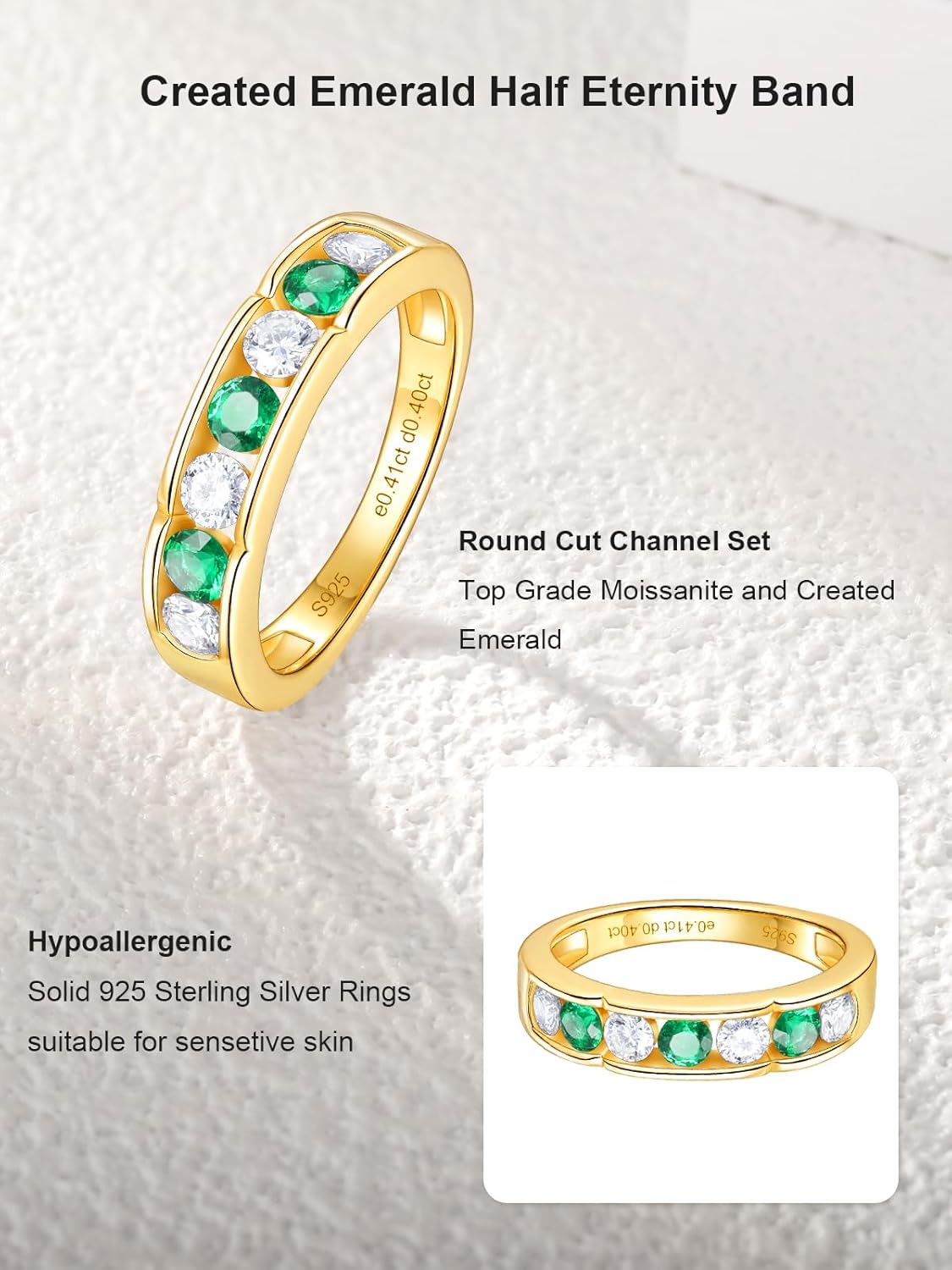 Color-D VVS1 Clarity Moissanite and Emerald/Ruby/Sapphire Rings, Silver/Gold Solid 925 Sterling Silver Bands, Stackable Engagement Wedding Anniversary Birthday Jewelry with Gift Box, Size 5-11