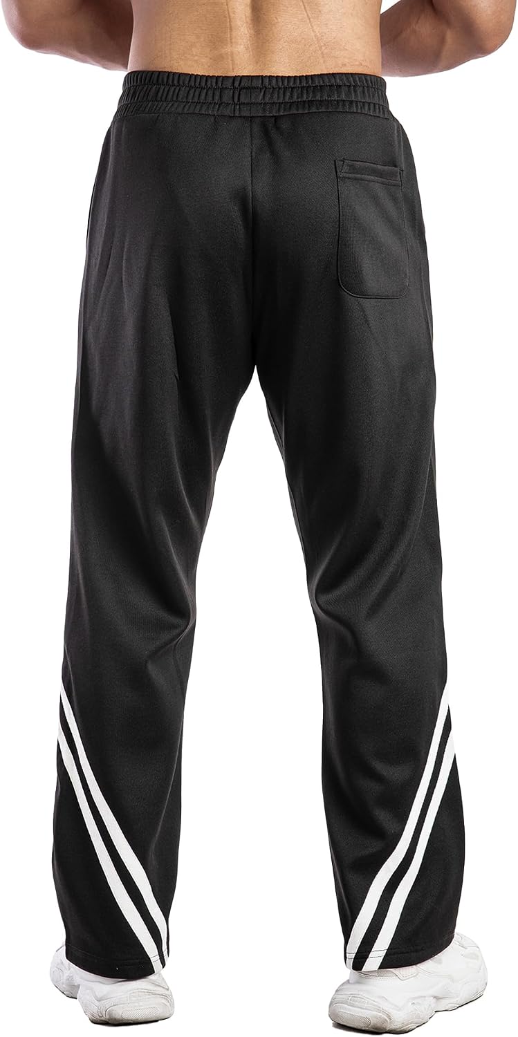 Men's Stripe Workout Sweatpants | Open Bottom, Athletic Casual, With Pockets