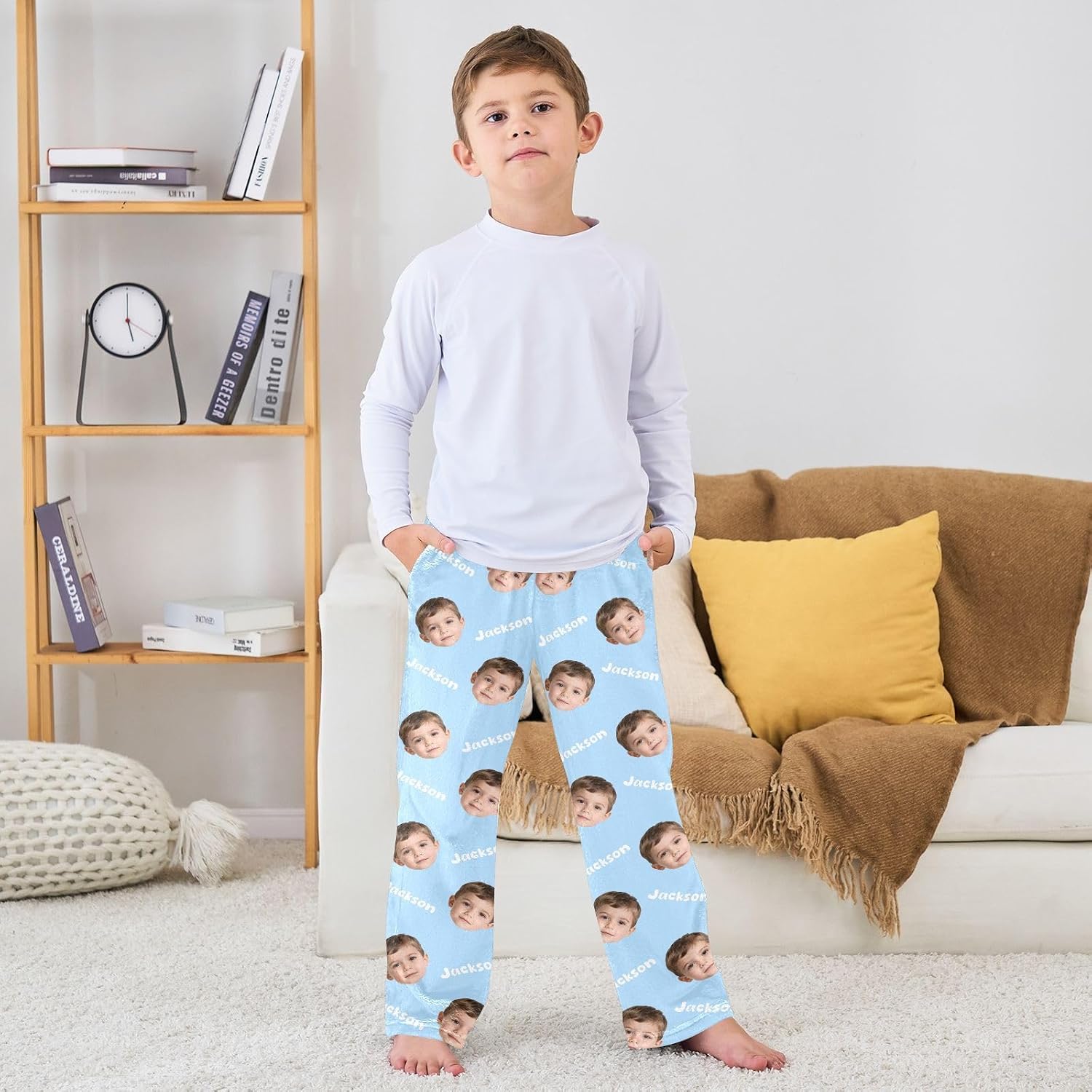 Custom Dark Blue Pattern Plush Pajama Pants Soft Warm Cozy Sleepwear Bottoms Lounge Fleece Pants, S-XL
