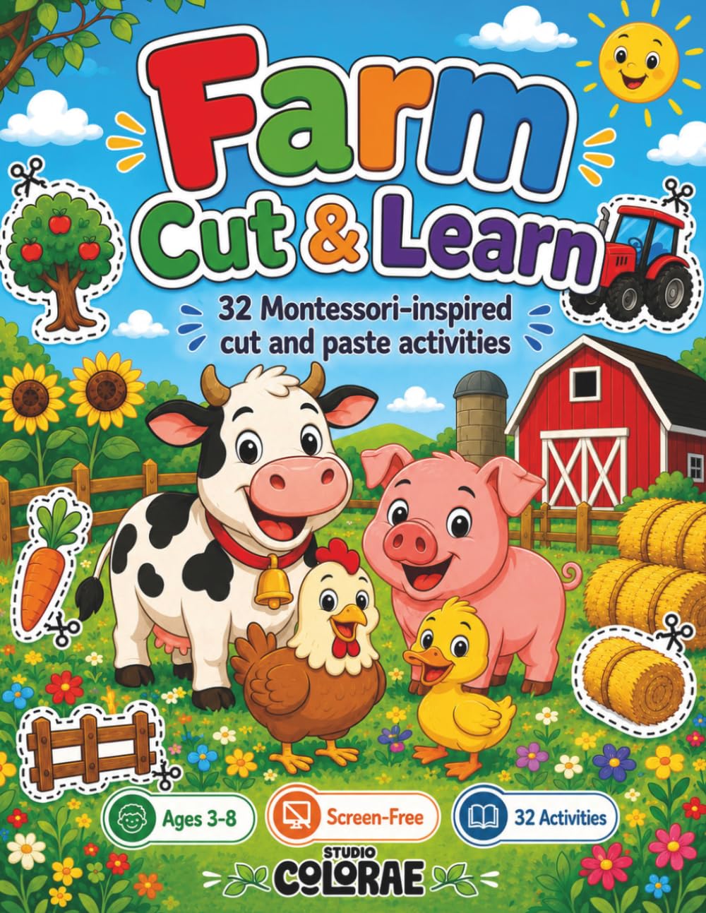 Farm Cut & Learn: Montessori-Inspired Cut and Paste Activity Book for Kids Ages 3-8