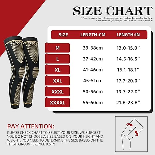 Miniatura 5 de SKDK Mangas de compresión largas de cobre para piernas, rodilleras, protegen las piernas para aliviar el dolor de rodilla, entrenamiento y deportes