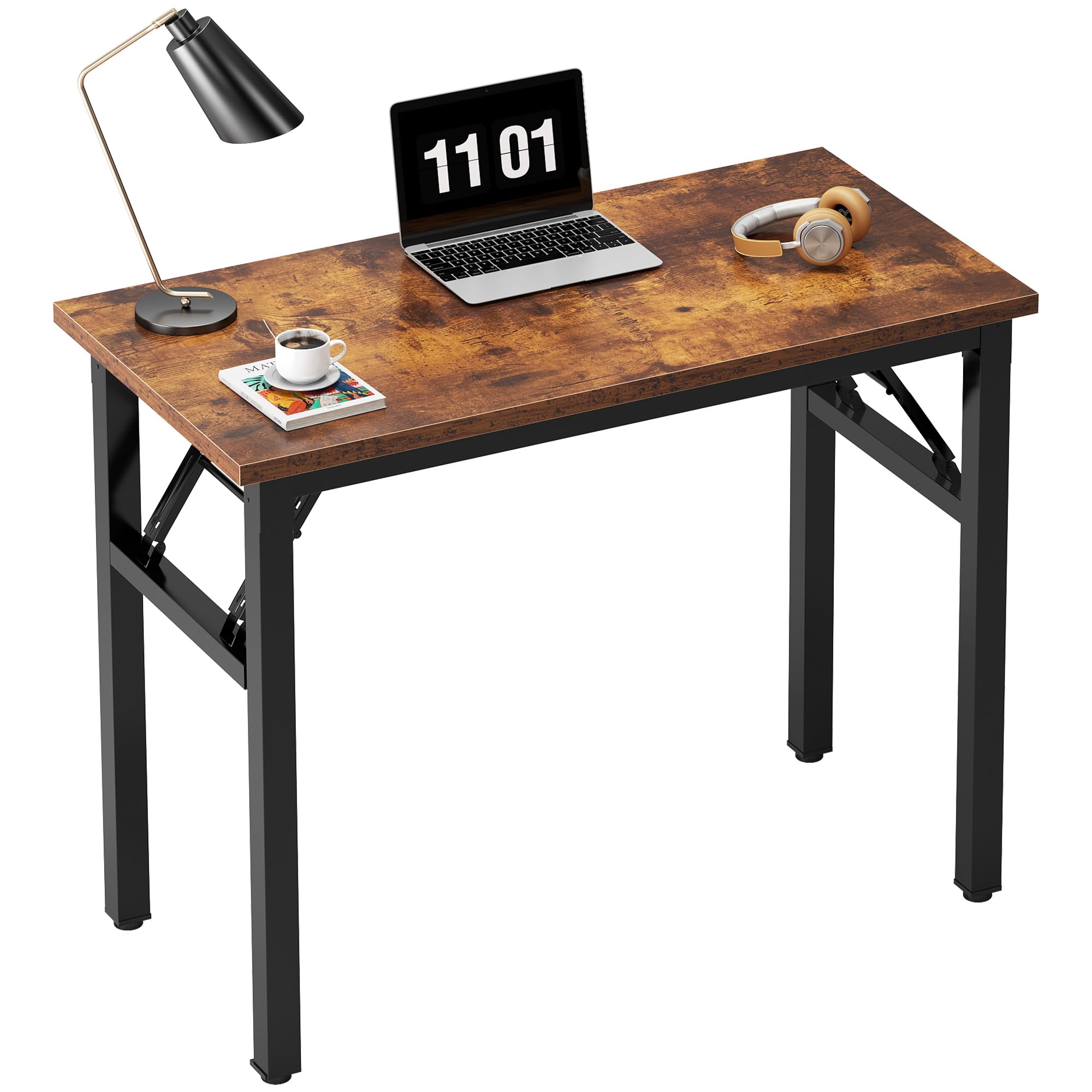 Need Small Computer Desk 31.5 inches Folding Table No Assembly Sturdy Small Writing Desk Folding Desk for Small Spaces, Rustic Brown AC5-8040-FB