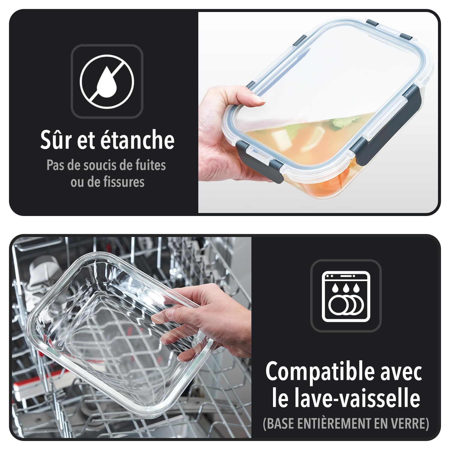 Lot de 10 Boites Repas - Boites de Conservation Alimentaire Idéales pour Préparer des Repas Sains - Boites en Verre Hermétiques sans BPA - 10 Boites Alimentaires et 10 Couvercles Étanches