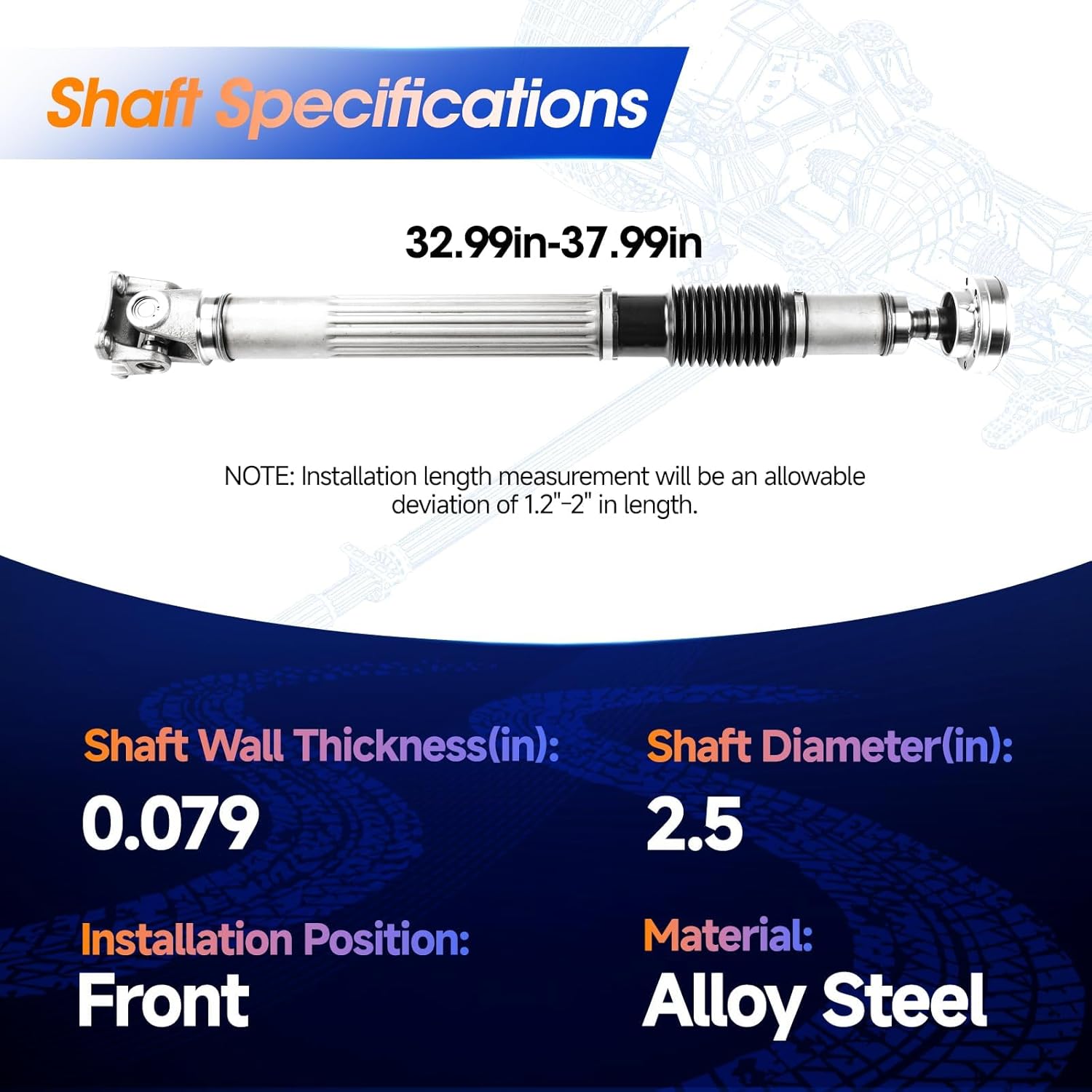 32.99'' - 37.99'' Front Drive Shaft Prop Shaft Driveshaft Assembly Fit for Jeep JK JL Wrangler 2012-2017 3.6L Manual Trans| JK Wrangler 2007-2011 3.8L, OE 52853317AE