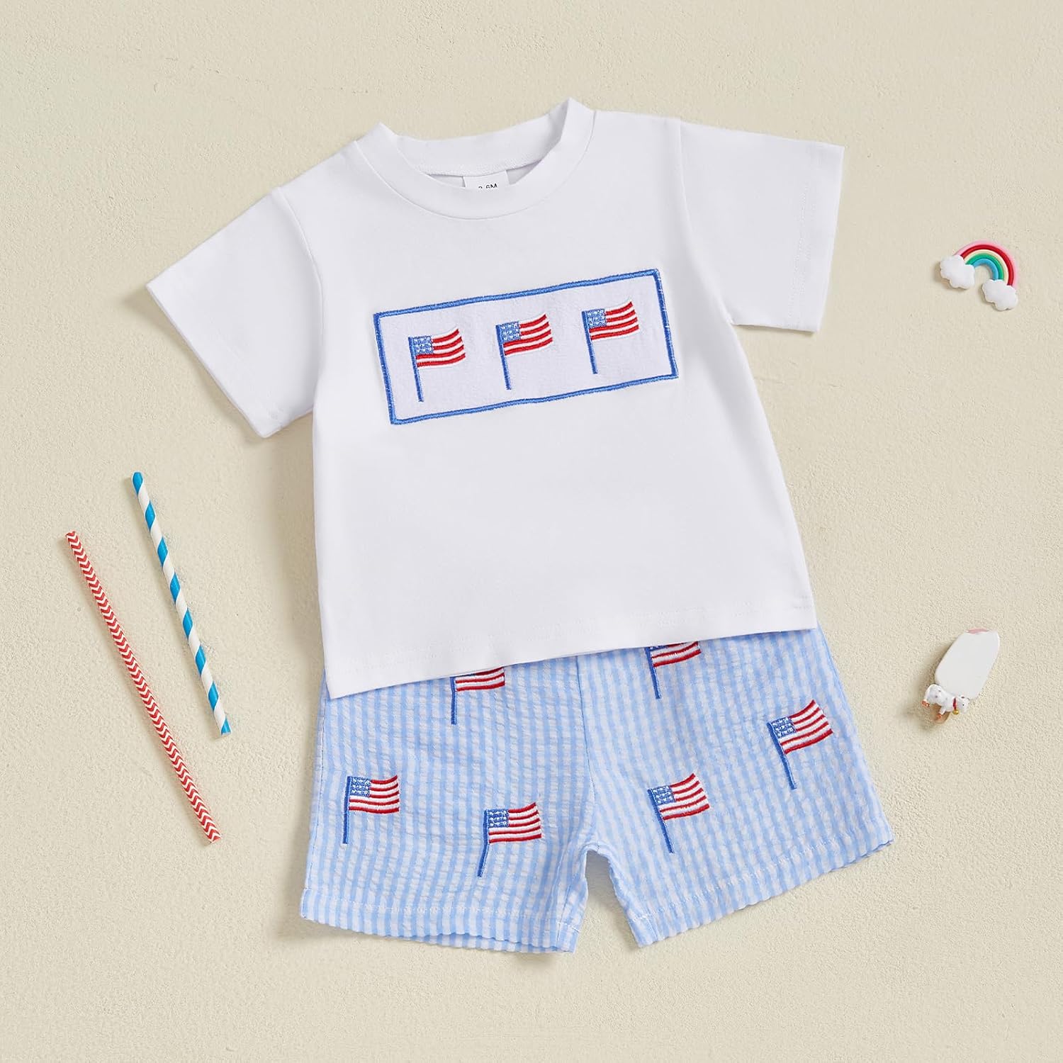 Toddler Baby Boy 4th of July Outfits American Flag T-Shirt Tops Plaid Shorts Set Fourth of July Boys Clothes