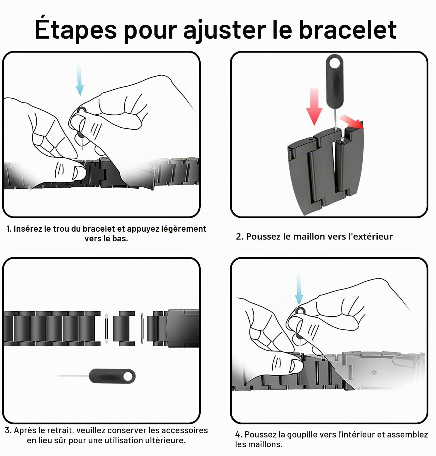 Bracelet Titane Garmin QuickFit 22mm, 3 Maillons, Titane