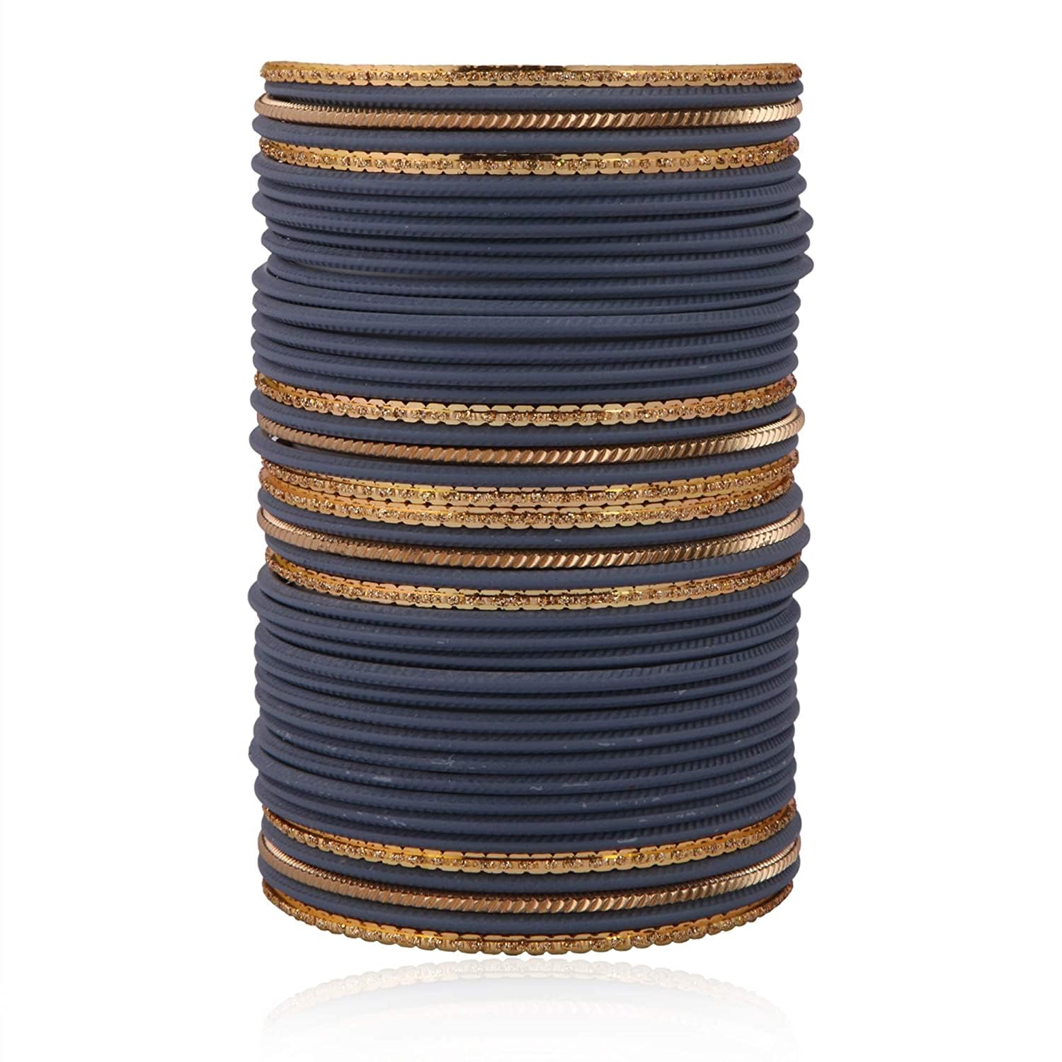 T4 Jewels Beautiful Matte Textured Red/Blue/Yellow/Green/Pink/Orange Colour Metal Bangles Set For Women And Girls_Grey_2.2 (B0CG4WQKNM) Amazon Price History, Amazon Price Tracker