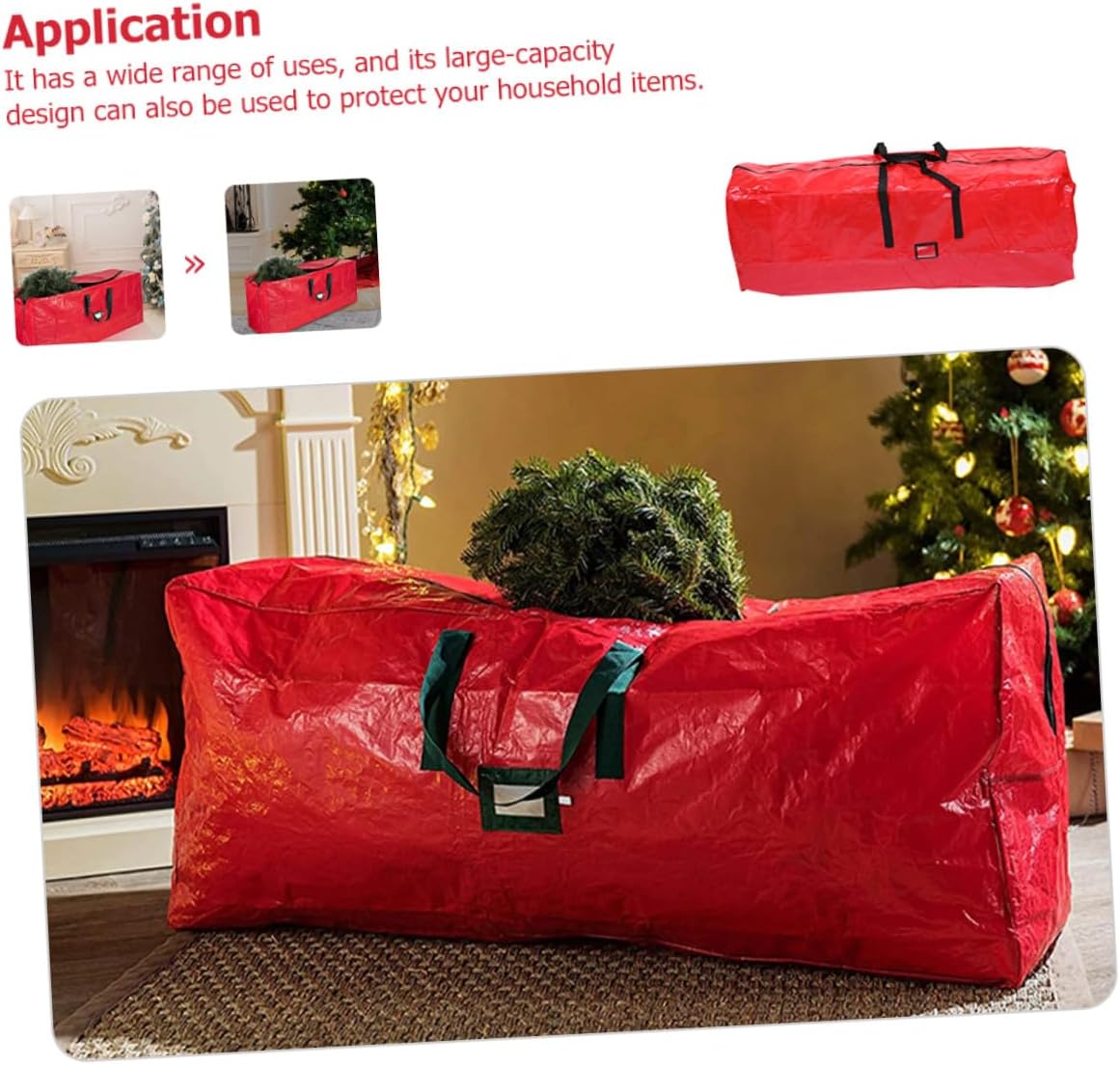 Christmas Tree Storage Bag Waterproof Large Red Tree Pouch with Zipper and Carry Handles 165x38x76cm Dustproof Storage for Holiday Decoration Organization