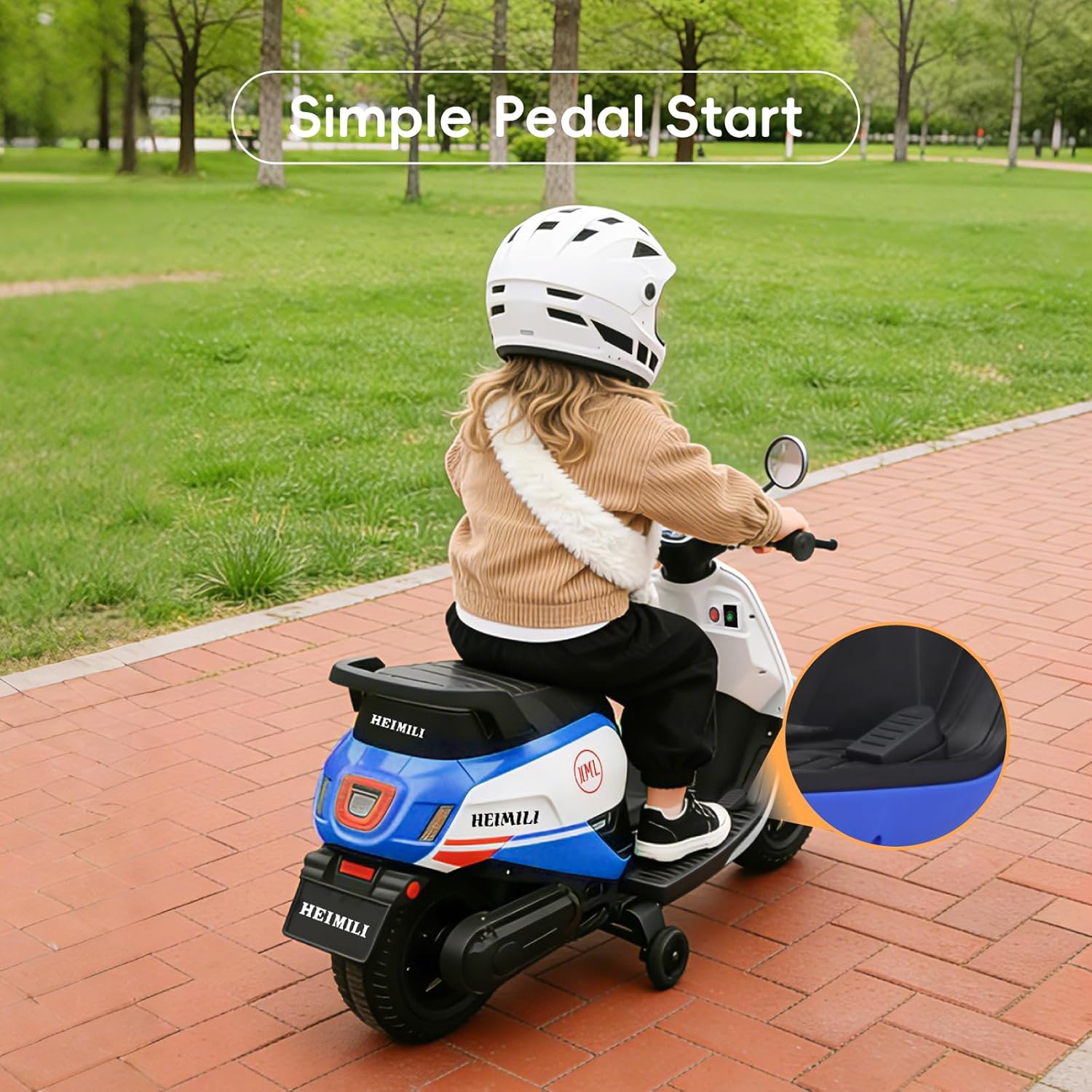 HEIMILI Kids Electric Moped,6V Kids Scooter with Elegant Design, Pedal Start, Music&Light,Moped for Girls, Toddler Ride on Scooter for 1-3 Years Old (Blue)