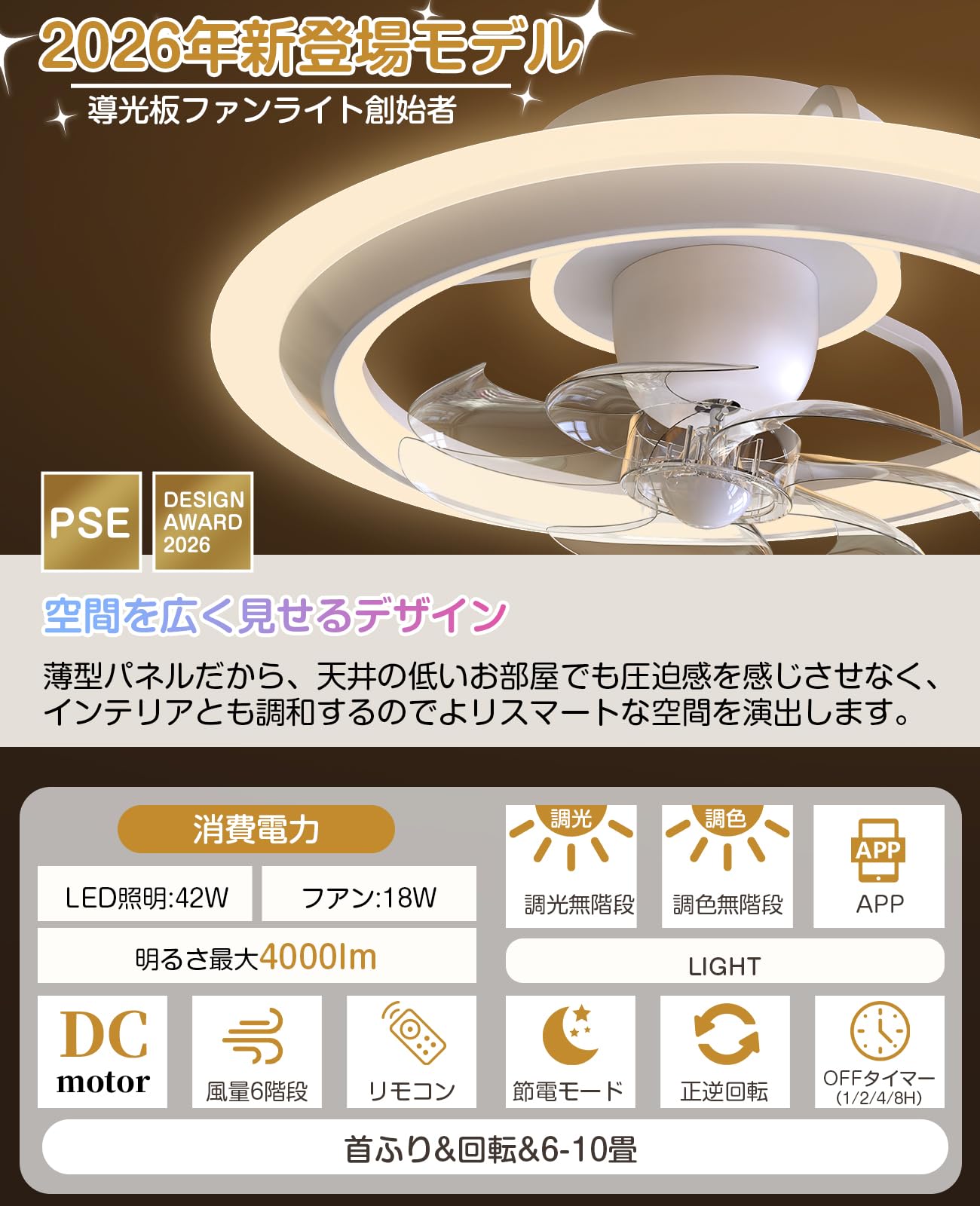 Amazon.co.jp : SUKITEN シーリングファンライト LED 導光板 6~8畳