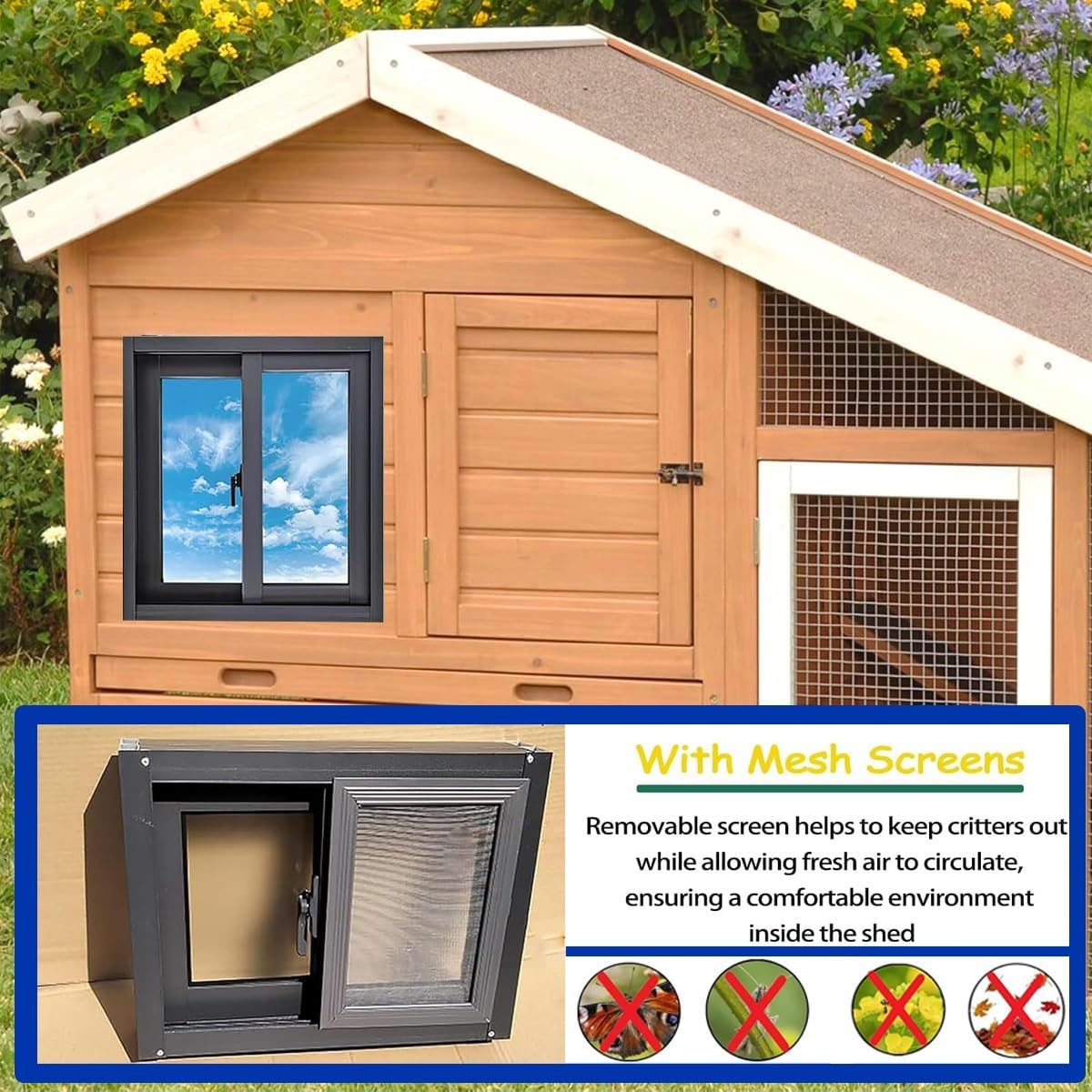 Shed Window for Basement, Black/White, Aluminum House Replacement Windows with Screen and Tempered Glass, Vinyl Bathroom Slider Window for Chicken Coop, Playhouse, Household, Garage(Black,20x20in)