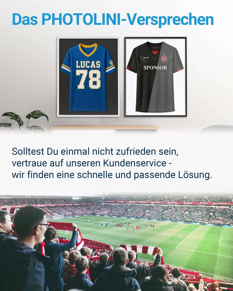 PHOTOLINI Bilderrahmen Trikotrahmen Fußball 70x90, Schwarzer Bilderrahmen für Trikot, Rahmen Trikot 90x70 mit Acrylglas zum Aufhängen, Jersey Frame mit zweifarbiger Rückwand & starkem Magnetsystem
