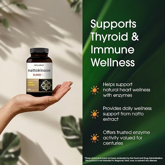 NatureBell Nattokinase - 240 Capsules - 8,000 FU Max Strength from Fermented Natto Extract - for Heart Health, Healthy Circulation & Daily Wellness Support*