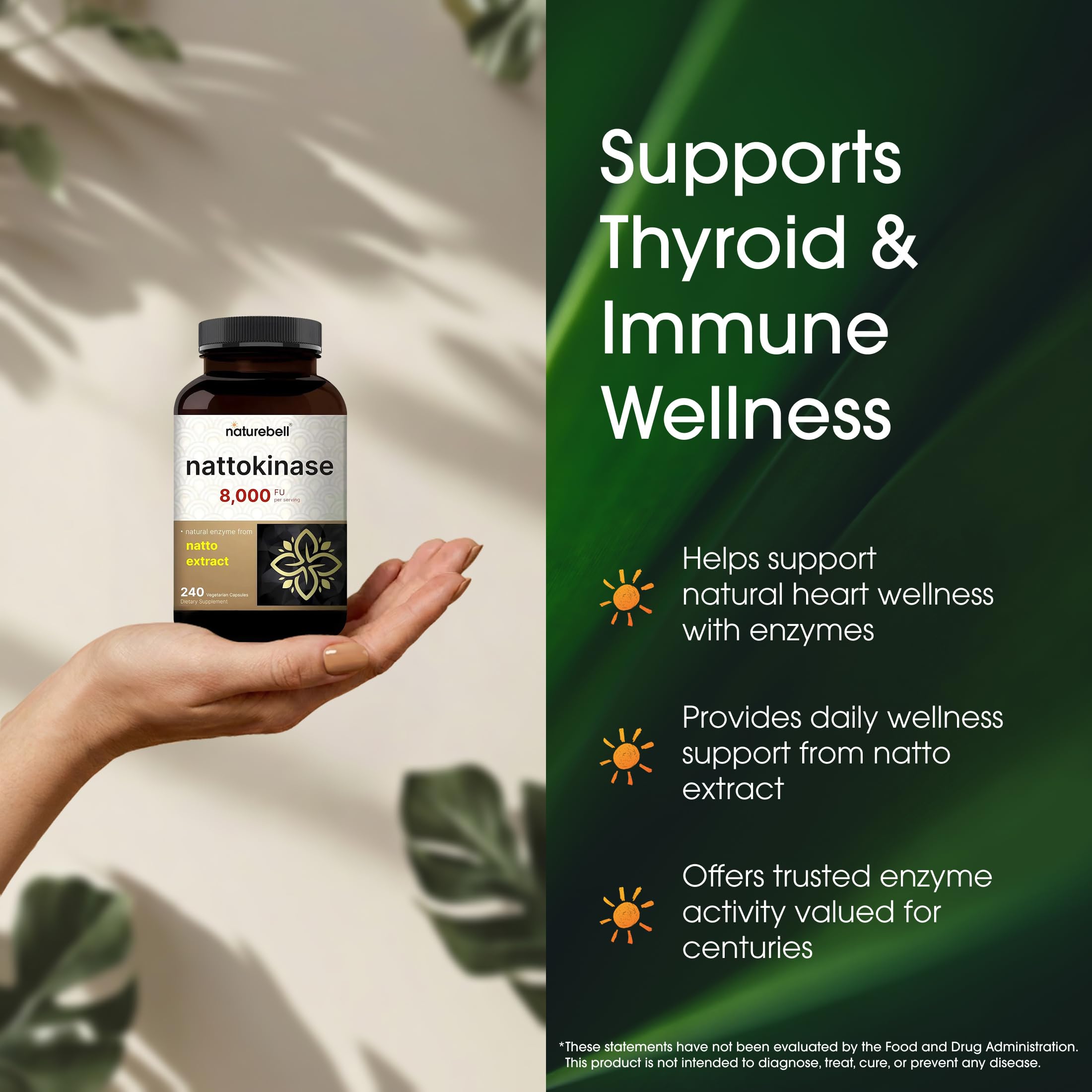 NatureBell Nattokinase - 240 Capsules - 8,000 FU Max Strength from Fermented Natto Extract - for Heart Health, Healthy Circulation & Daily Wellness Support* — Amazon image 4