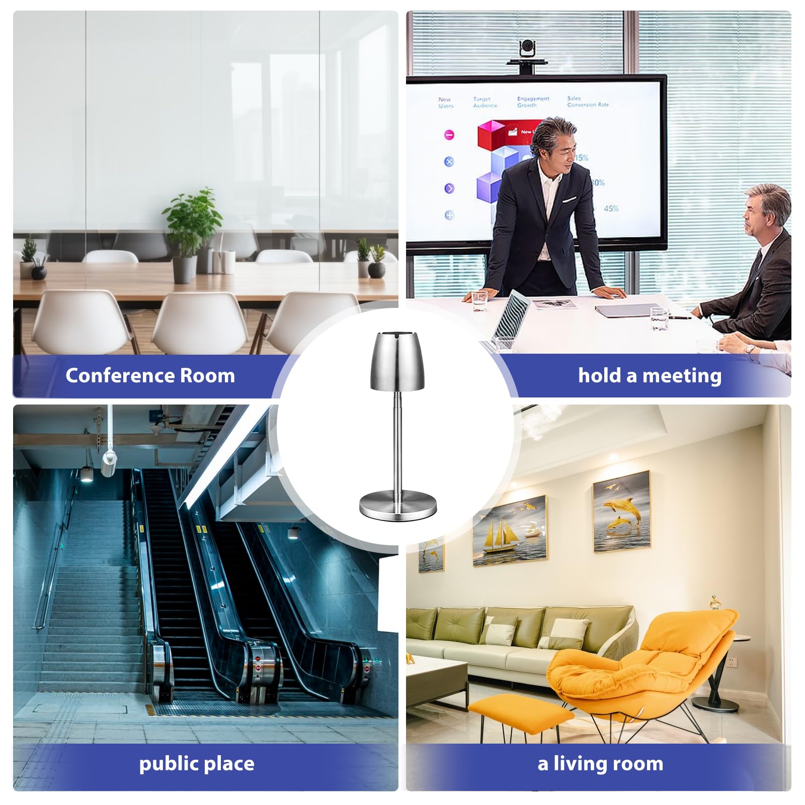 Cendrier de sol ajustable de acero inoxidable: WIYETY Cendrier de sol para exterior, altura extensible de 34 a 68 cm, cenicero de suelo ajustable con tapa y base antideslizante, plateado