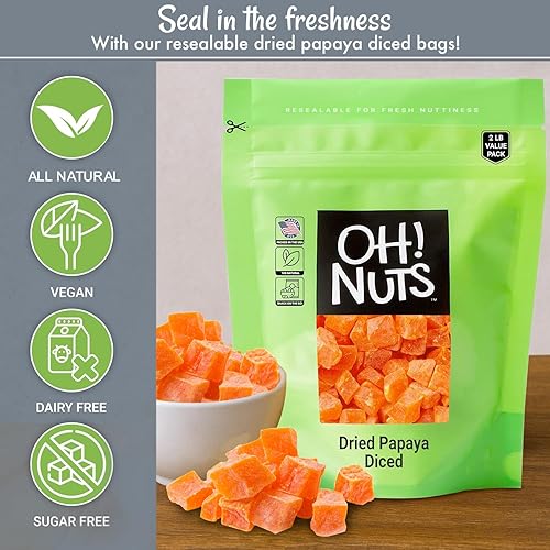 Miniatura 16 de Oh! Nuts Trozos de papaya seca – 2 libras – Trozos de frutas secas – Menos azúcar añadido – Bocados de frutas deshidratados – Empaquetados en bolsa