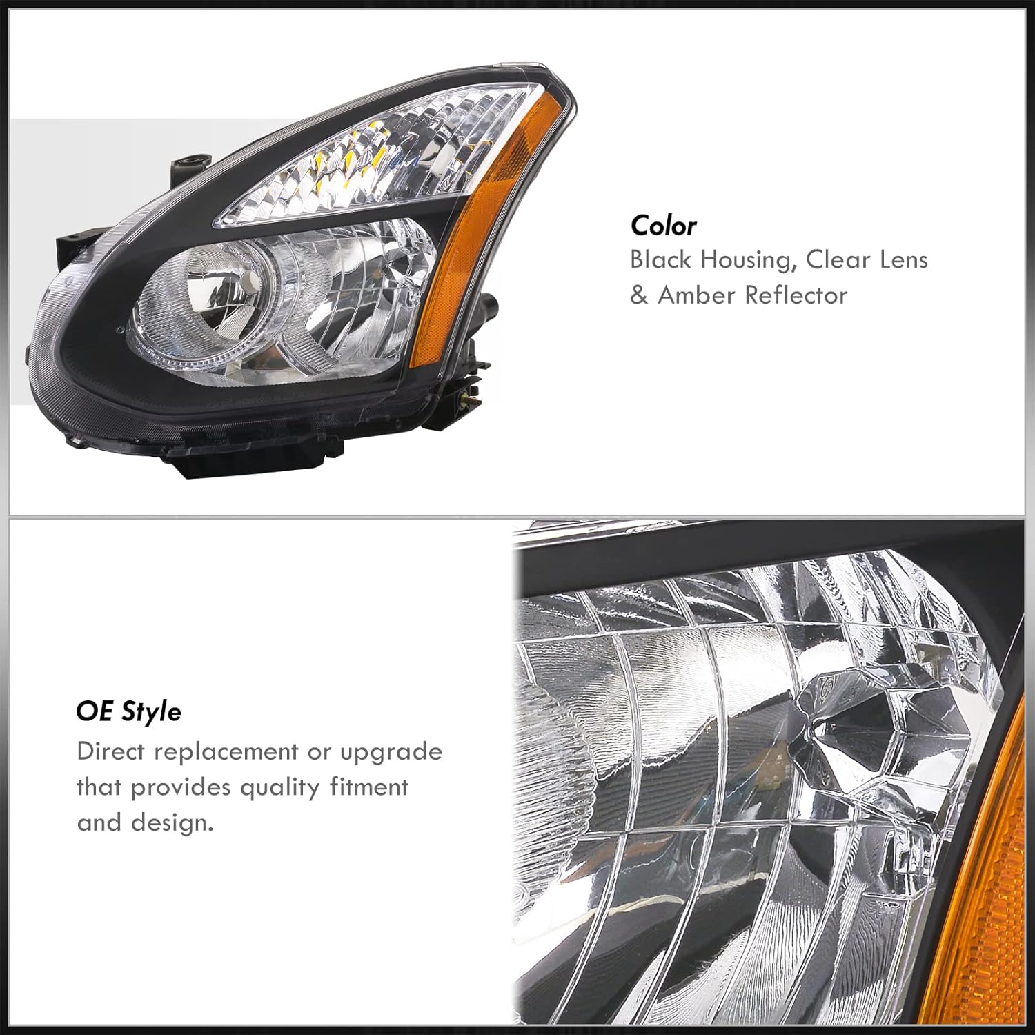 AJP Distributors Black Housing Clear Lens Amber Reflector Headlights Headlamps Driving Bumper Lights Signal Lamps Pair Compatible/Replacement For Rogue/Select 2008 2009 2010 2011 2012 2013 2014 2015