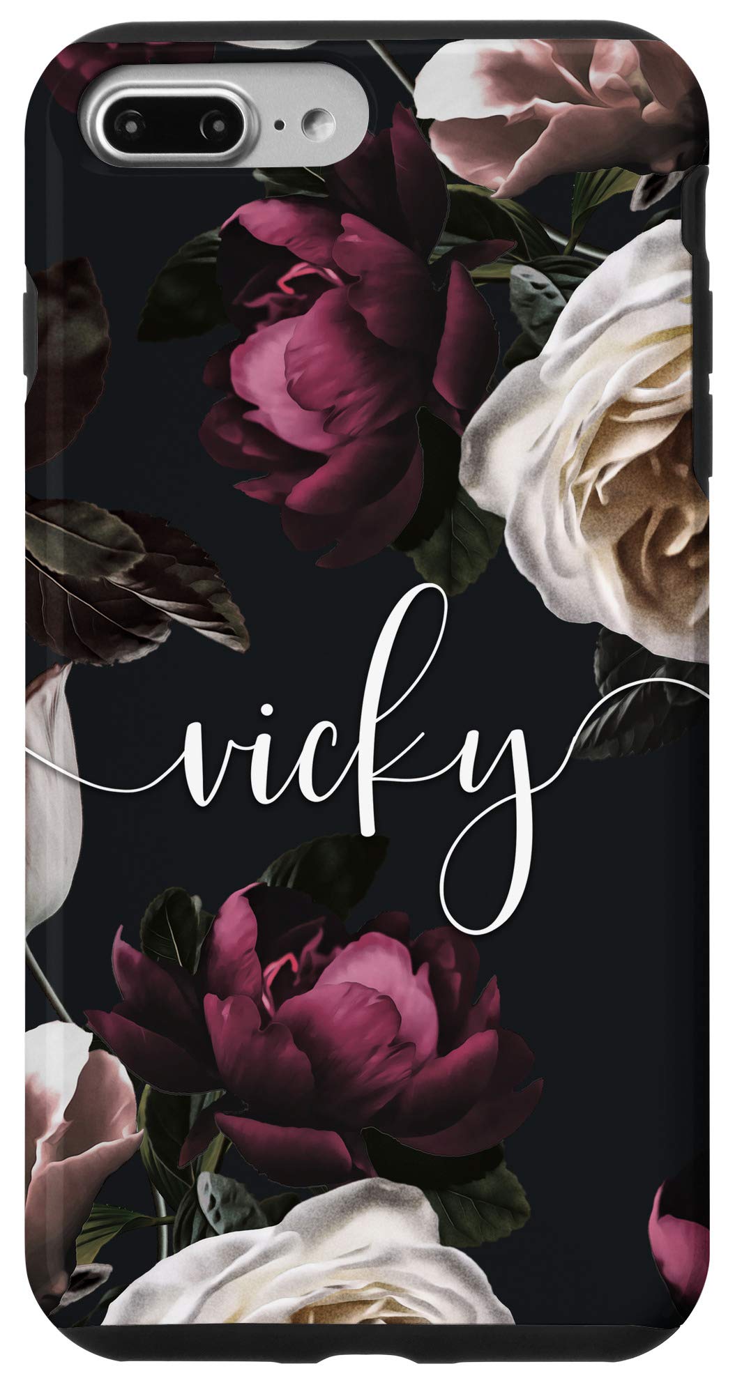 iPhone 7 Plus/8 Plus Vicky - Elegant Floral Rose & Peony Personalized Name Case