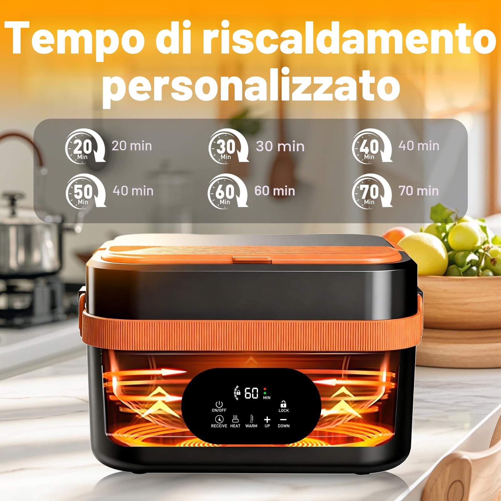 1.5L Upgrade Scaldavivande Elettrico Portatile, Ricaricabile Riscaldamento Automatico Porta Pranzo Termico per Interno ed Esterno Auto Camion e Ufficio Contenitore Termico Per Alimenti Caldi