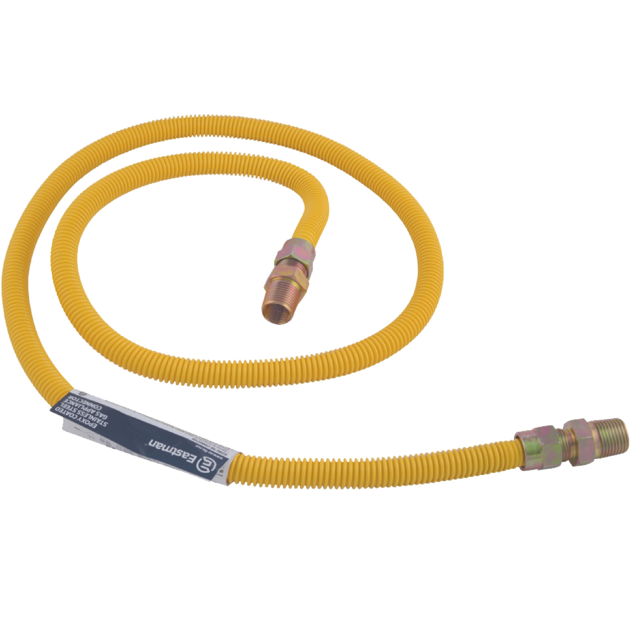 Eastman 60 Inch x 1/2 Inch OD Flexible Gas Line Connector with (2) 1/2 Inch MIP Fitting Ends for Natural Gas and Liquid Propane, Stainless Steel, Yellow, 20YE505060B