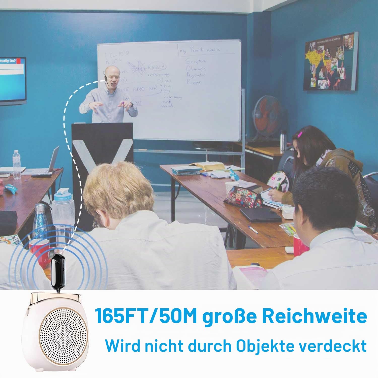 UHF Wireless Mikrofon Headset, 2.4G Kabelloses Mikrofon Funkmikrofon Head Mounted mit 165Fuß, Wiederaufladbares Drahtloses Mikrofon Kopfbügelmikrofon für Lautsprecher, Reiseleiter, Fitness Tanzlehrer