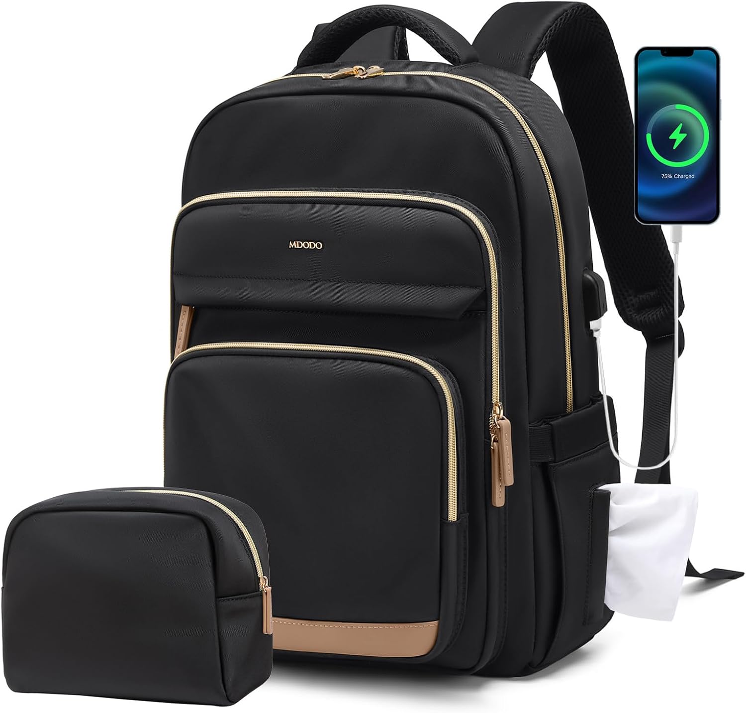 Laptop Backpack for Women,Travel Backpack with Laptop Compartment,Casual Daypack College Bookbag Computer Backpack for Work with Small Organizer Bag,Black