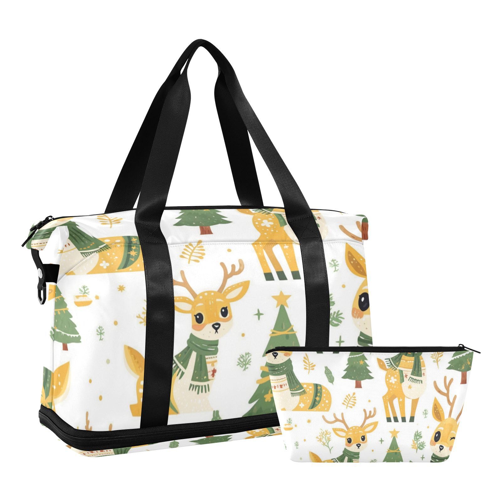 Deer Sac de voyage de nuit de style scandinave avec poche humide Sangle réglable Sac de sport pour voyage Multifonctionnel pour homme femme