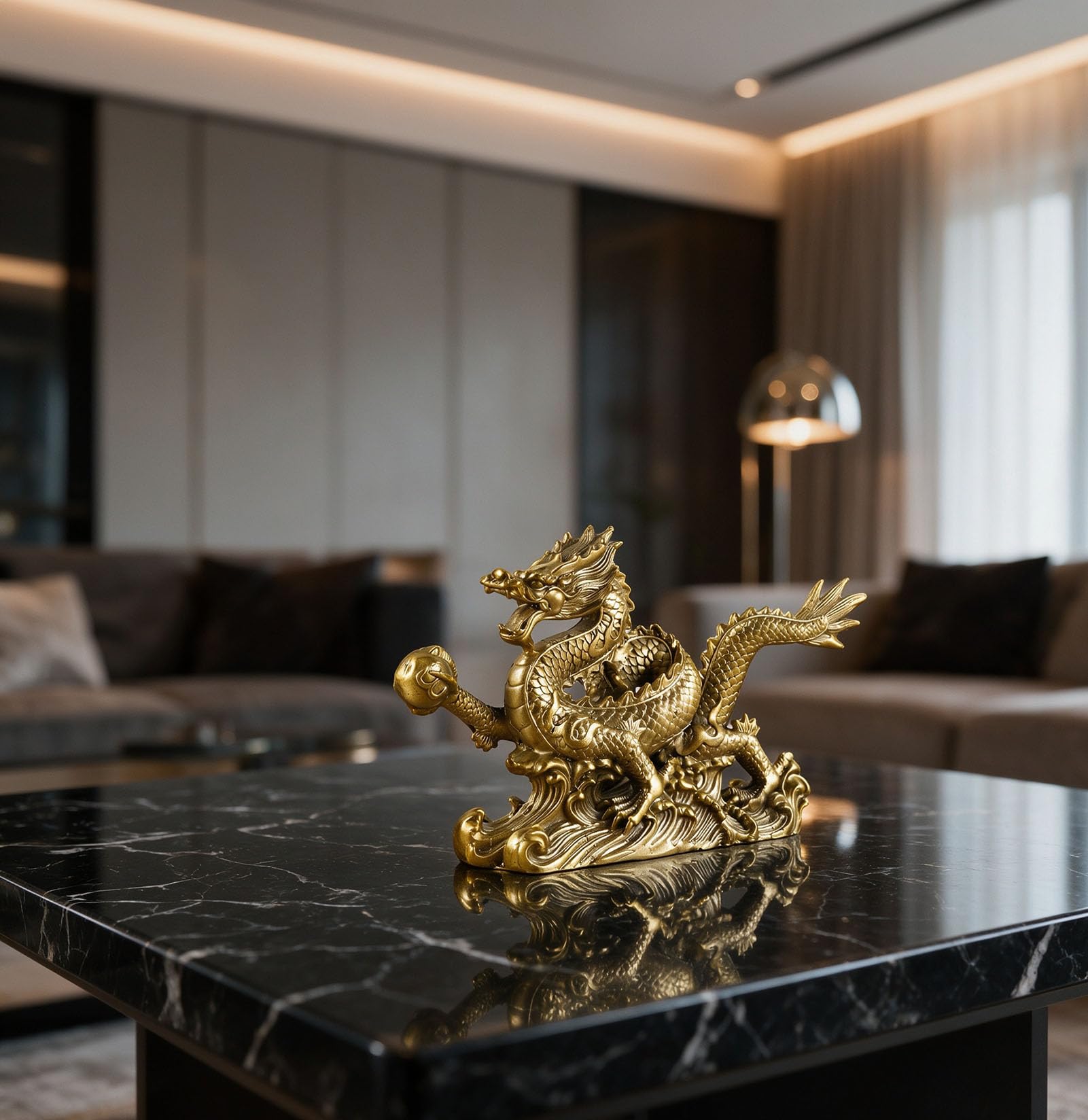Mosiężna chińska statua smoka Feng Shui rzeźba dekoracja biura domowego | Ozdoby stołowe dla bogactwa i sukcesu, powodzenia kasa fiskalna, biurko, ocieplenie domu, prezent rękodzielniczy