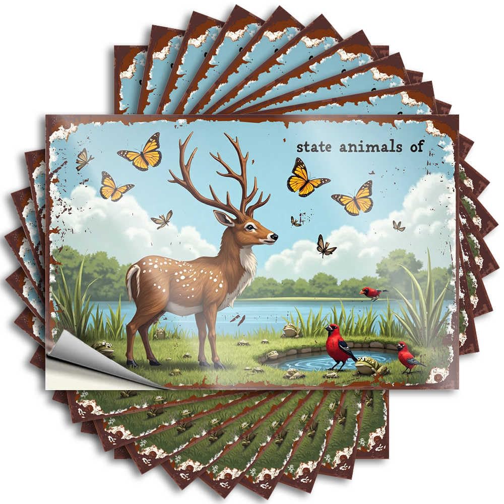 Fzfn Men's Colour Tattoos - Snarky Water State Animals Of Texas: A Vibrant Wildlife Scene For Spring Retro(8X12cm)