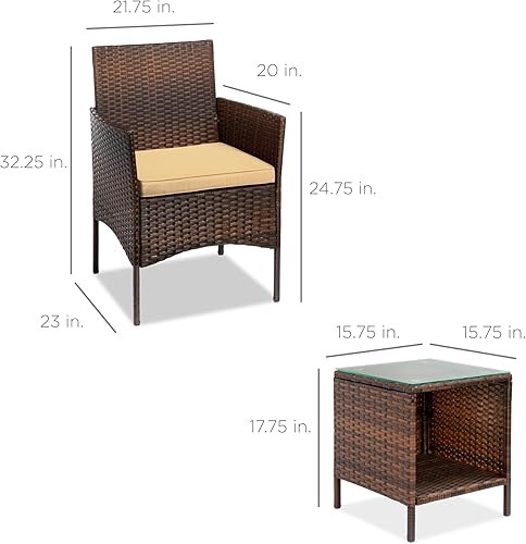 Miniatura 138 de Best Choice Products Juego de 3 piezas de mimbre para conversación al aire libre, muebles de patio que ahorran espacio para jardín con mesa