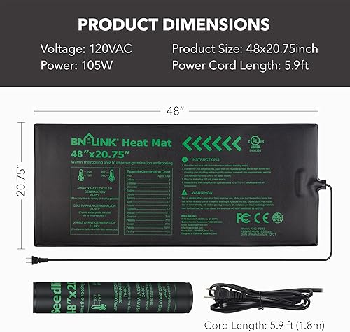 Miniatura 3 de BN-LINK Alfombrilla térmica duradera para plántulas, almohadilla térmica hidropónica cálida, impermeable, 48 x 20.75 pulgadas para iniciar semillas,