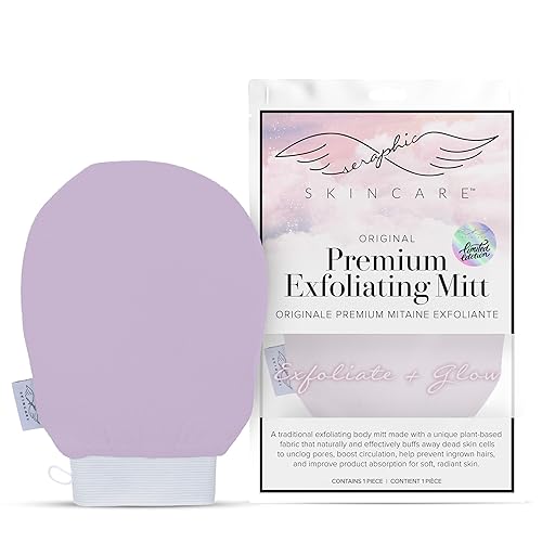 Seraphic Skincare (Lavender) Premium Exfoliating Mitt for Body (1pc) – 100% Vegan Viscose Traditional Body Scrub Glove Kessa Korean Washcloth – Body Exfoliator for Self-Tan Removal & Keratosis Pilaris - Lavender