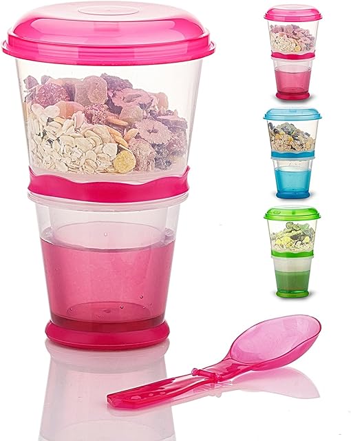 Cereal On The Go, Cup Container Breakfast Drink Milk Cups Portable Yogurt and Travel To-Go Food Containers Storage With Spoon(Red)