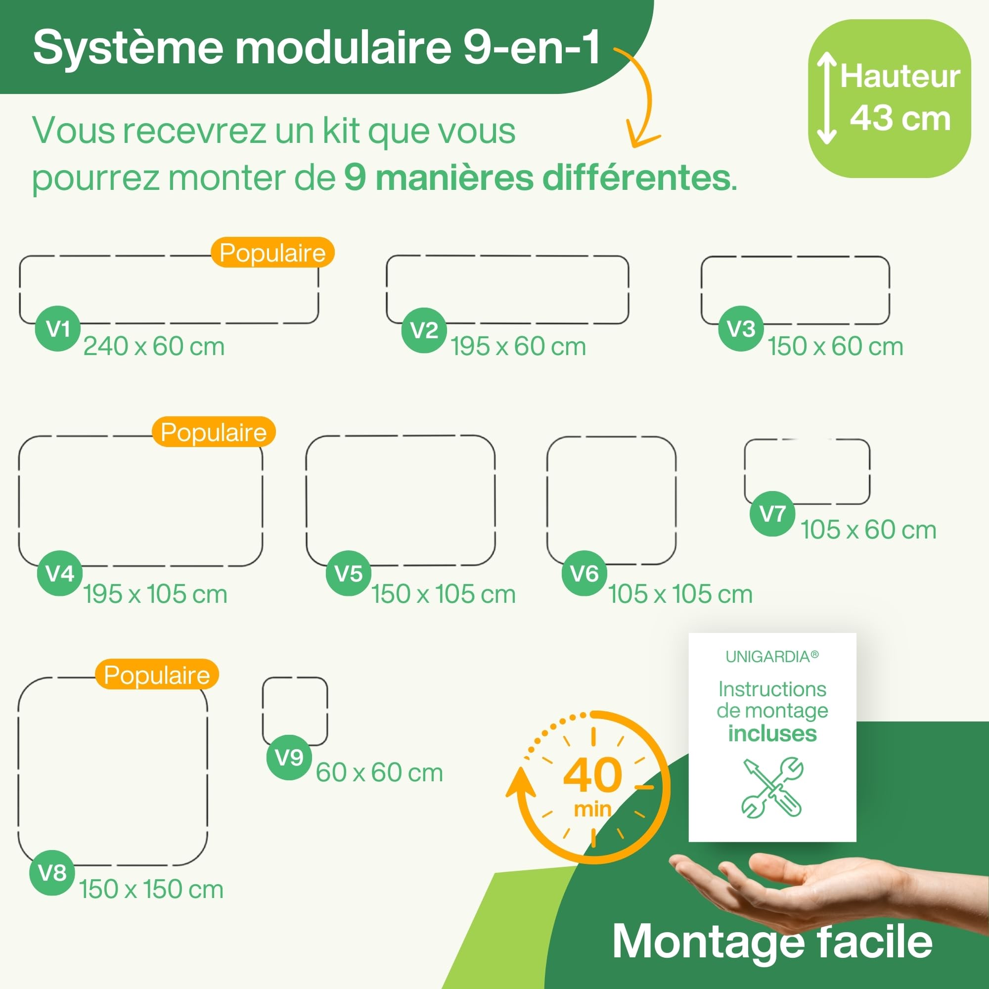 UNIGARDIA Potager Surélevé en Métal 240x60x43 cm - Bac Potager Extérieur Modulaire 9-en-1 - Jardinière Surélevée en Acier Premium, Inoxydable - Durée de Vie Minimum 20 Ans, Anthracite