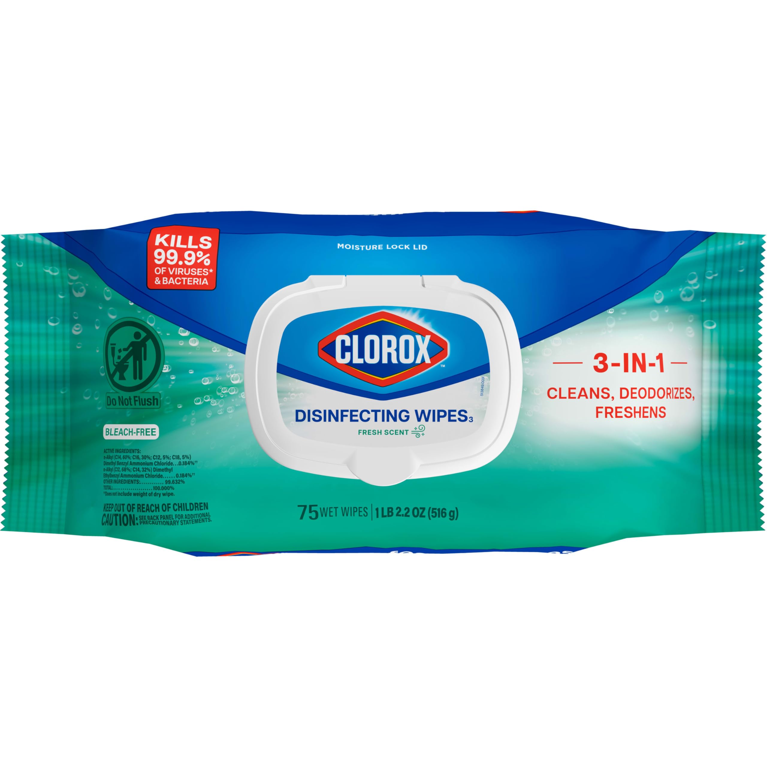 Clorox Disinfecting Wipes, Bleach-Free, Fresh Scent, 75 Count