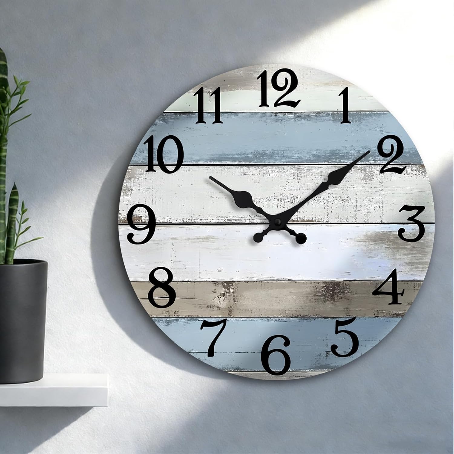JoFomp 14 Inch Wall Clocks Battery Operated, Silent Non Ticking Wall Clock Wood, Coastal Country Design Rustic Wall Clocks for Living Room Decor, Large Wall Clock for Bedroom Kitchen Bathroom