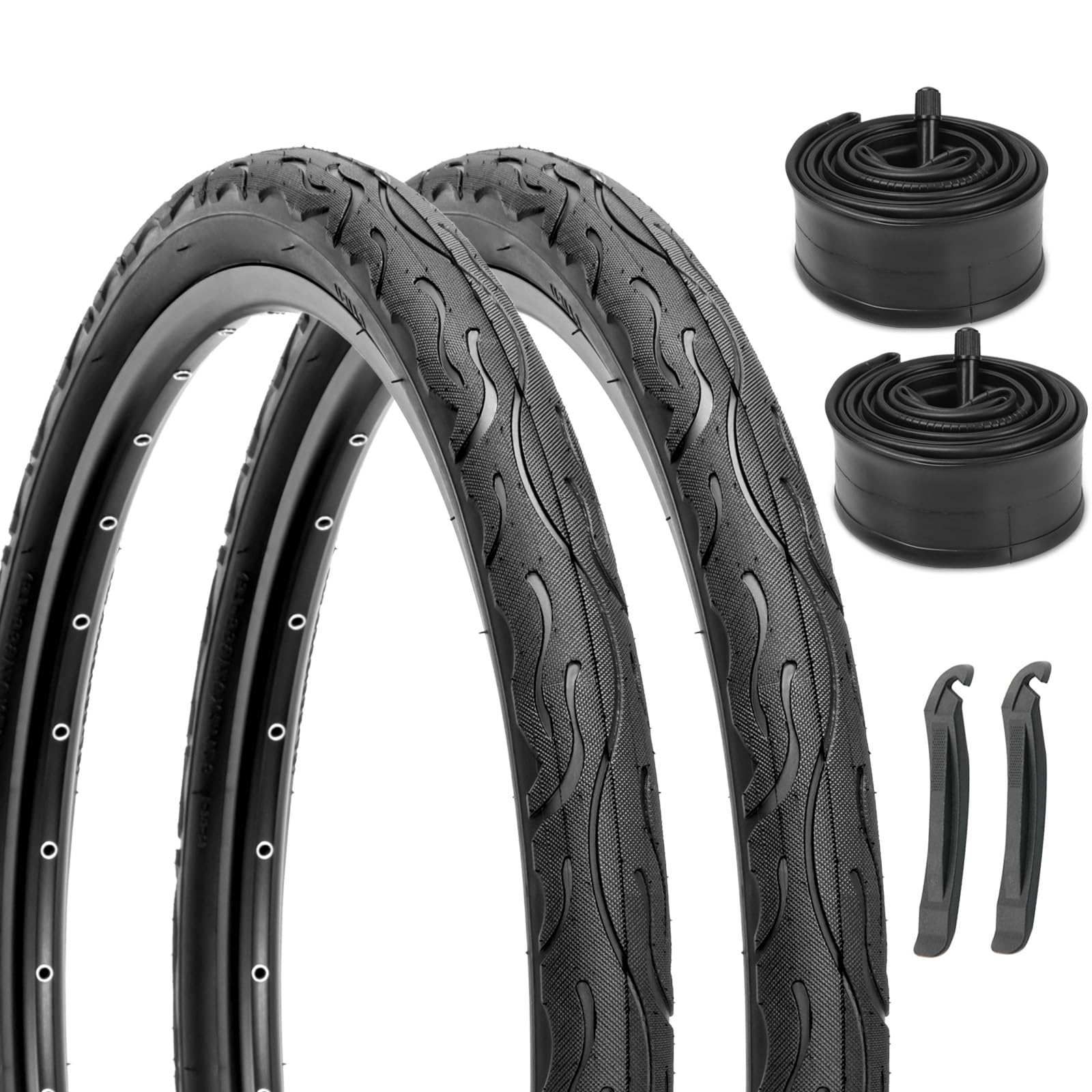 2-Pack Cruiser Bike Tires Set: Hycline 26x2.125 inch Folding Replacement Puncture-Resistant Bicycle Tires and Pair 26-inch Inner Tubes with Tire Levers for Beach or Urban City Commuter Bike