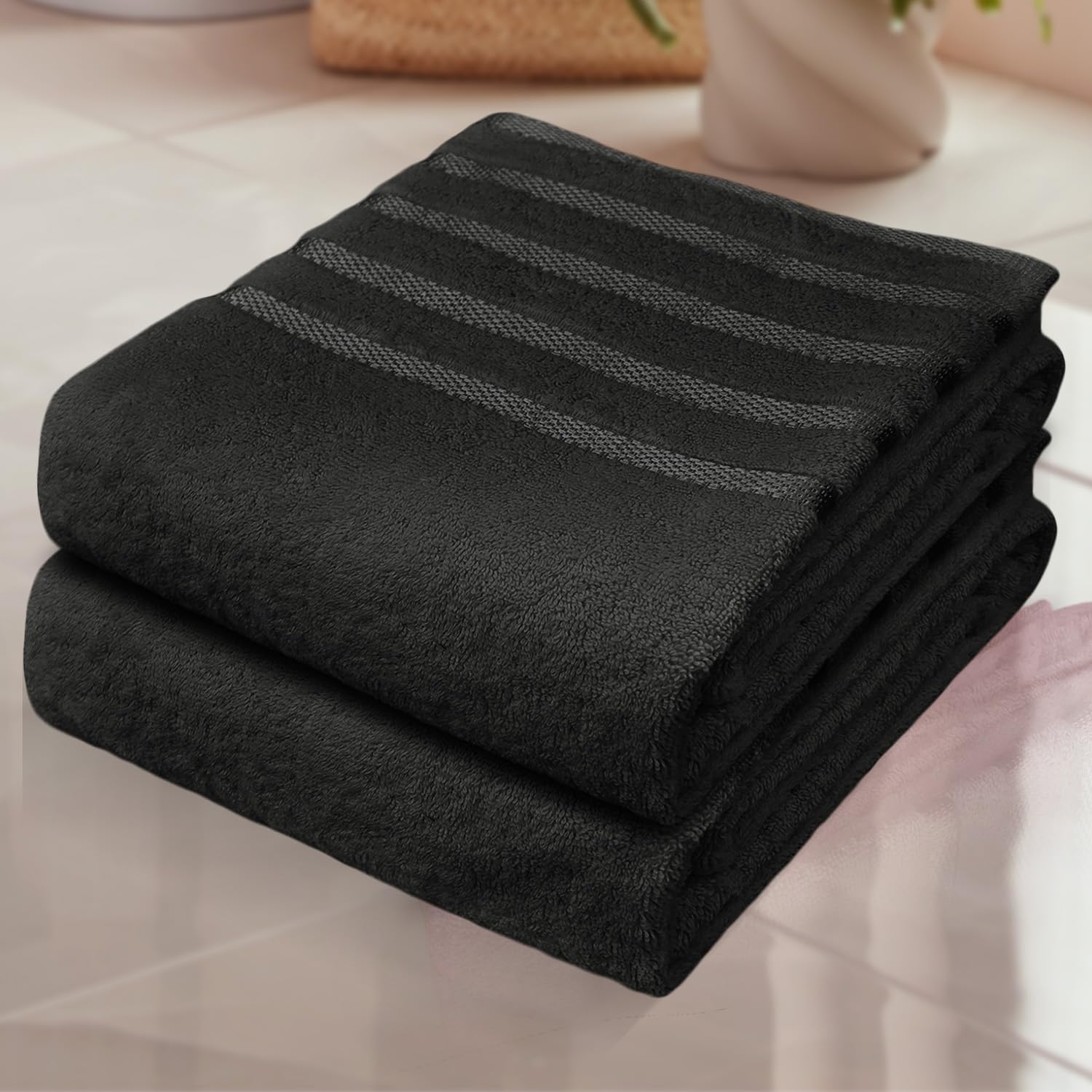 ZZZMRH Luxury 2 Pack Jumbo Bath Sheets 90x180cm, Egyptian Cotton Large Bath Towels – Quick Dry Highly Absorbent Towel Set, Super Soft Hotel Quality Extra Large Bath Sheet (Black)