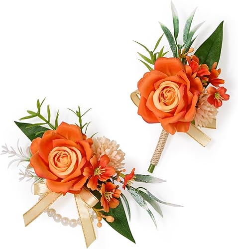 Serwalin Juego de ramilletes de rosas azules y boutonniere para hombre, para boda, flores artificiales, ramilletes, pulsera para boda, madre de