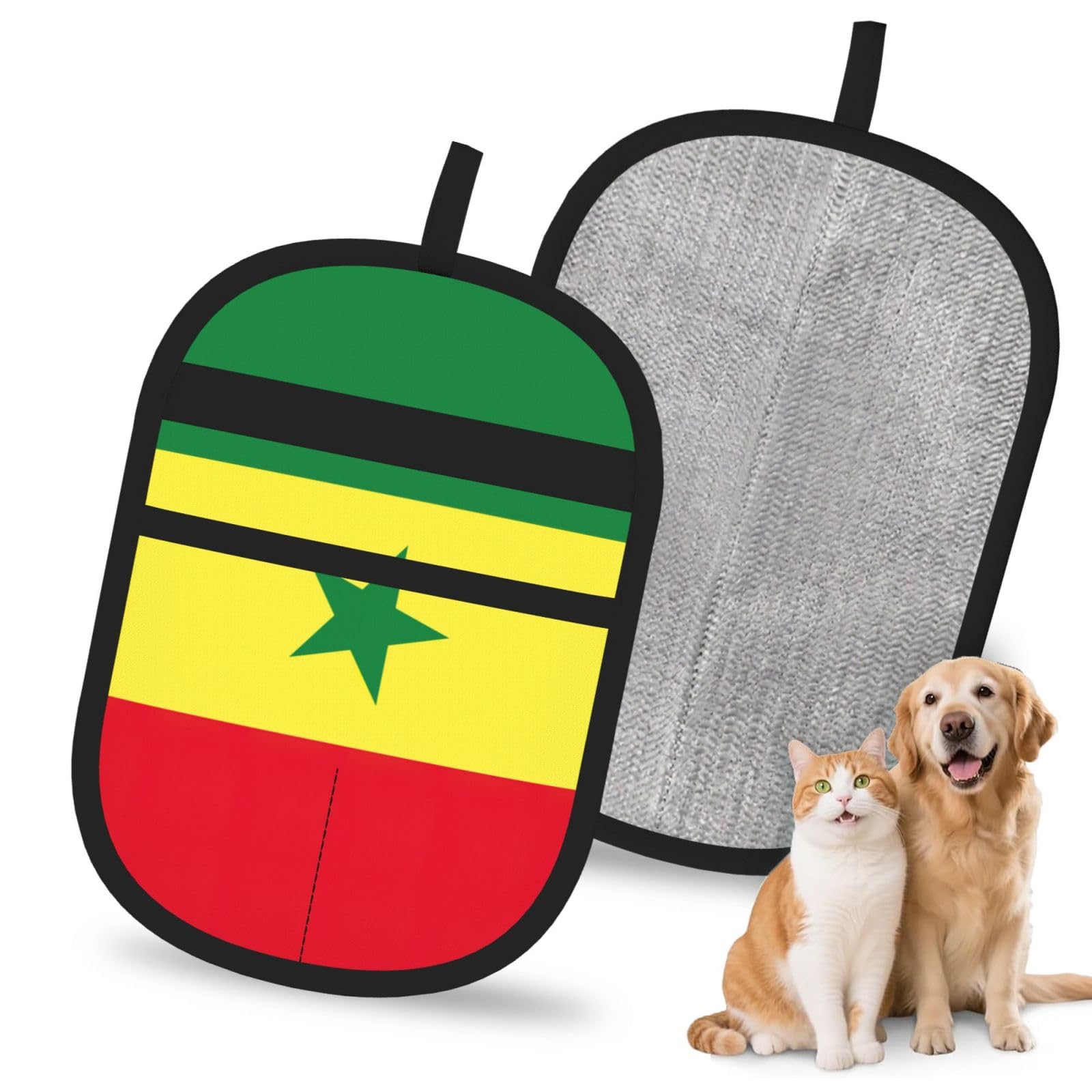 Flag Of Senegal Print Pet Hair Remover Gloves Grooming Cleaning Accessory Reusable Deshedding Tool