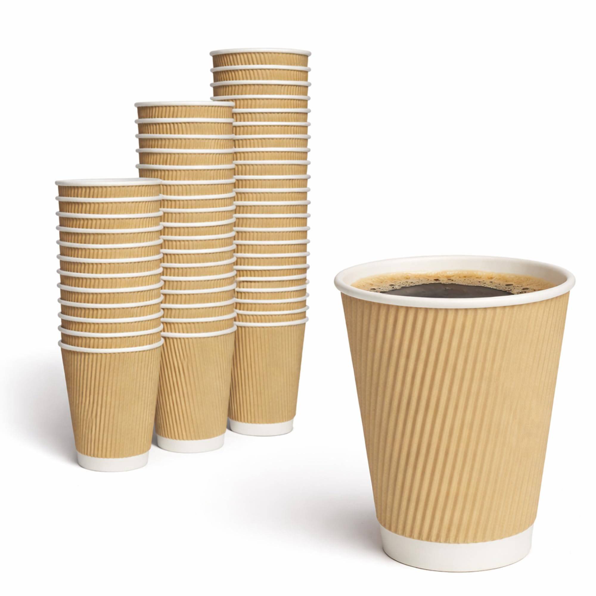 EPISENT 12oz Ripple Paper Cups (25 Pack) – Disposable Coffee Cups for Hot & Cold Drinks – Leakproof, Insulated Kraft Cups for Vending, Office, Events, Takeaway