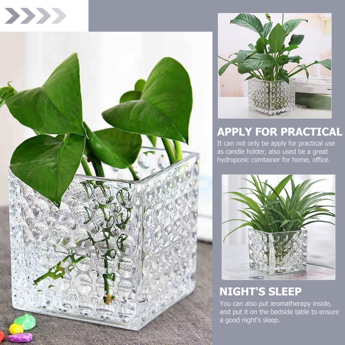 2pcs Square Glass Candle Holder Set, Multipurpose Hydroponic Vase for Desktop Decor, Mini Floral Planter Container for Home and Office Use