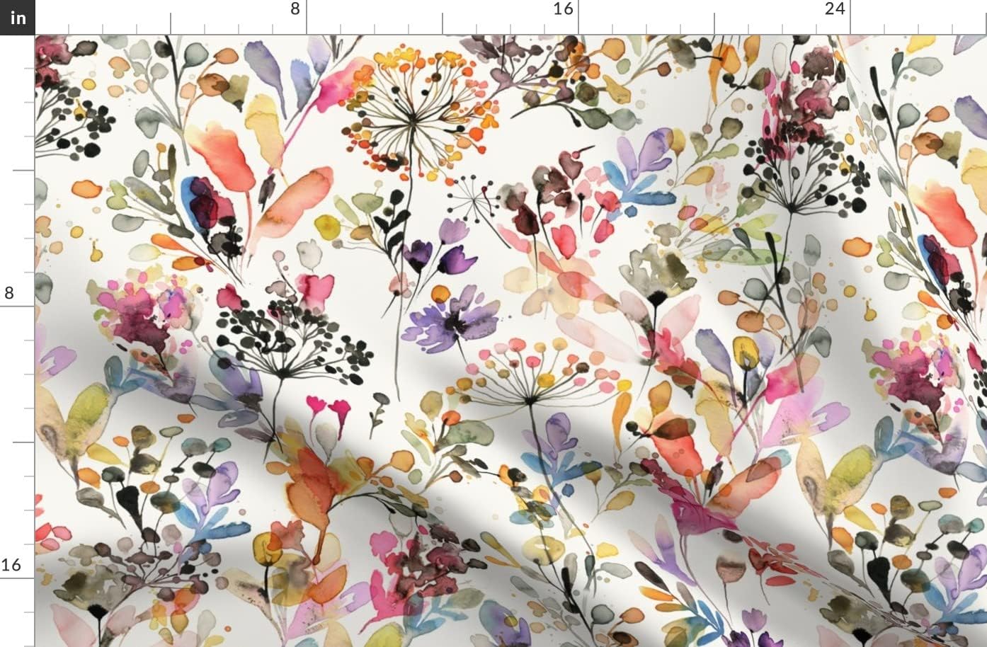 Spoonflower Fabric - Watercolor Plants Floral Nature Abstract Plants Home Decor Watercolor Printed on Organic Cotton Sateen Fabric by The Yard - Sewing Quilting Apparel Home Decor