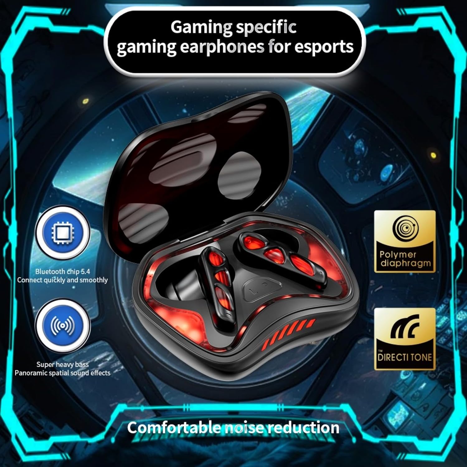 Xmenha Cool RGB Mecha True Wireless Bluetooth 5.4 Kids Gaming Earbuds Headsets with Mic Gifts for Gamer Boys Men Kids Low Latency Earbuds Earphones Gaming Blue Tooth Ear Buds for iPhone Android PC