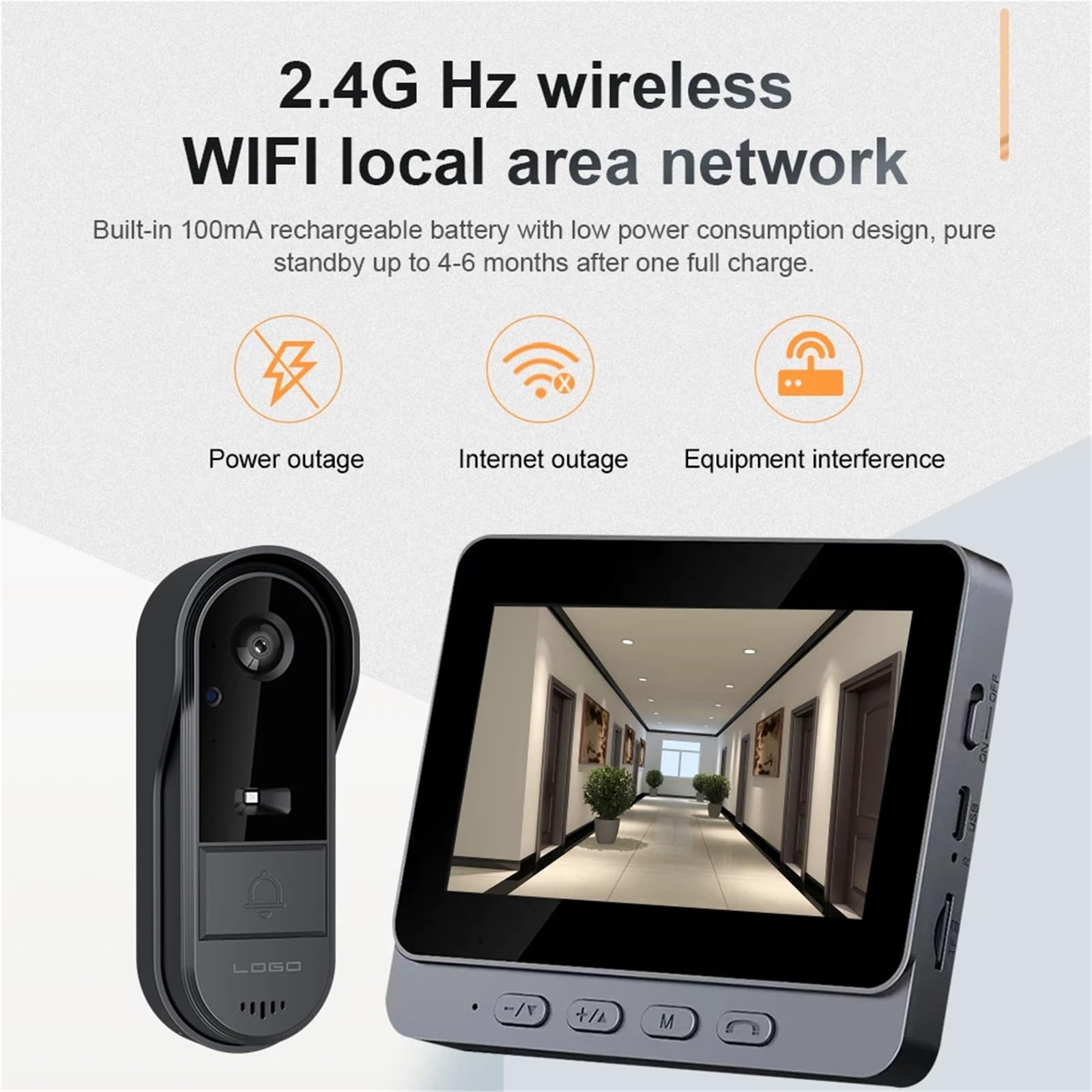 Timbre con vídeo Inteligente Timbre Visual inalámbrico, Pantalla IPS y visión Nocturna, Seguridad Mejorada for el hogar, 2.4G, WiFi, 4.3 Pulgadas para hogares Inteligentes, oficinas y hogares