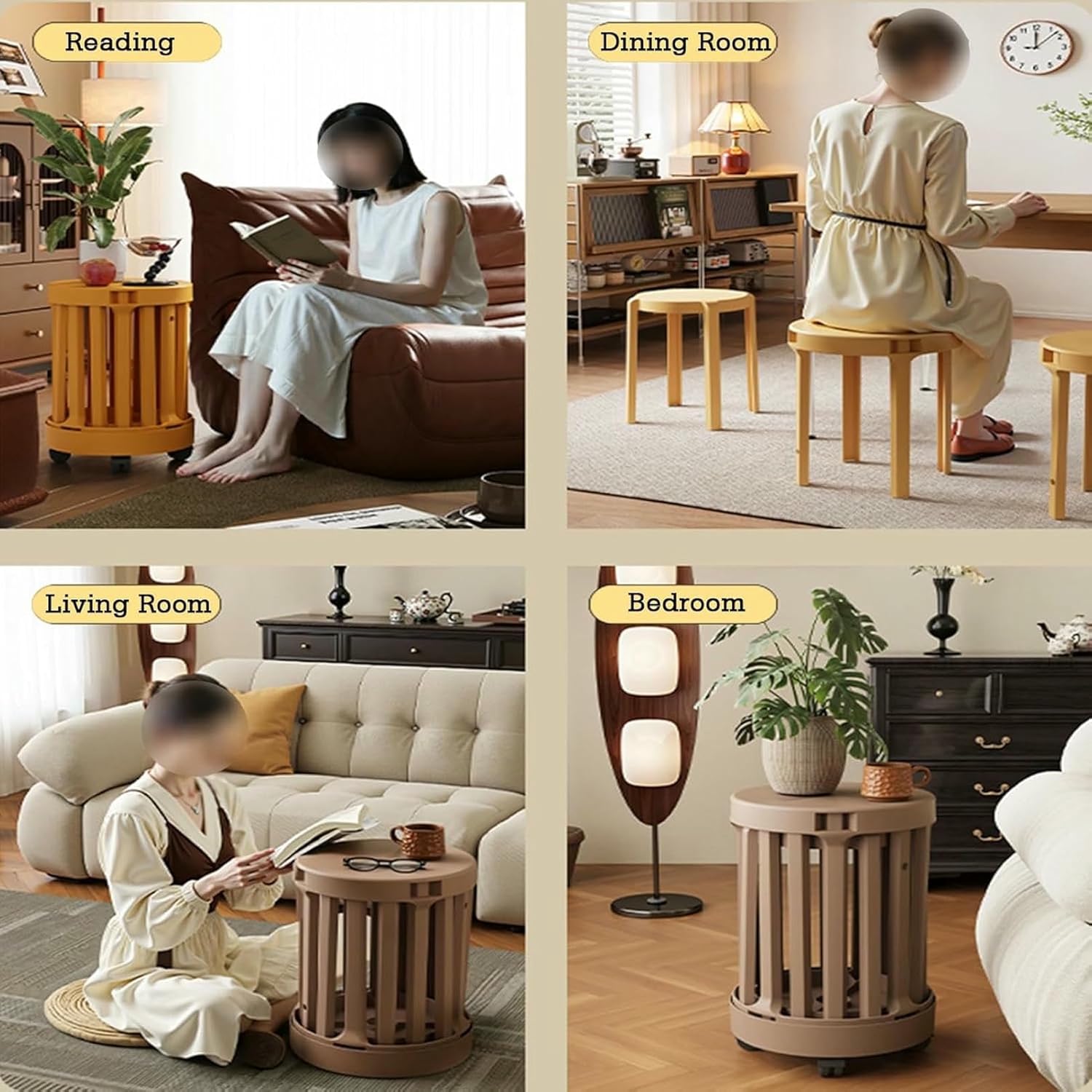 Plastic Stackable Portable Round Nesting Stools,4-in-1 Stools/Side Table,Sturdy Durable for Kitchen Bedroom Living Room