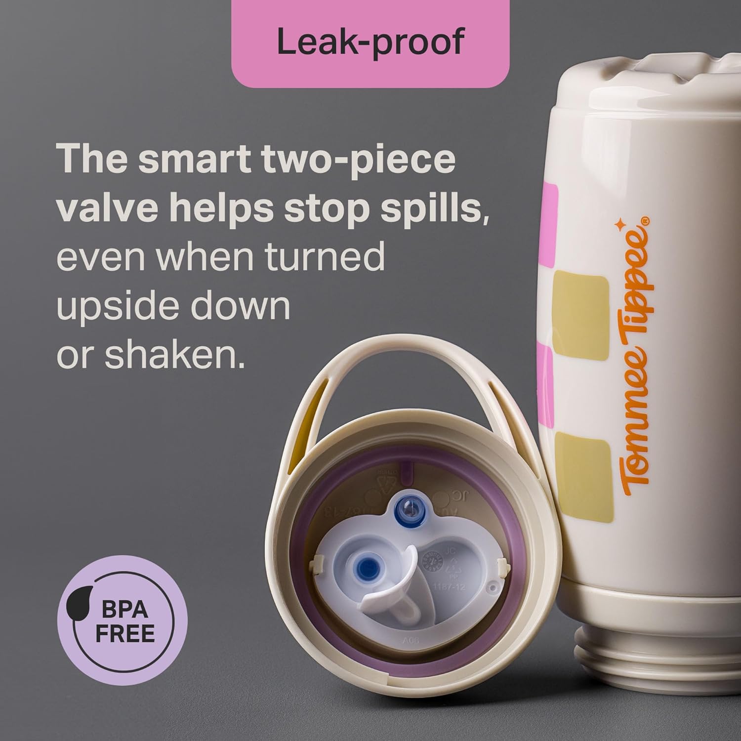 Tommee Tippee Active Straw Toddler Cups, 9 oz, Insulated Sippy Cups For Toddlers 1-3, Silicone Straw and Leak-Proof Valve, Mint and Beige, Pack of 2 - Image 4