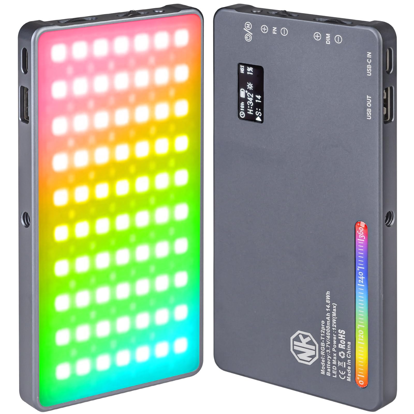 T12 Pro RGB Video Light,12W Portable LED Camera Light with 2500-8000K, 4000mAh Rechargeable Battery, 21 Effects, CRI 96+, for Studio Photography, Vlogging, Streaming, Selfie Video and Phone Recording